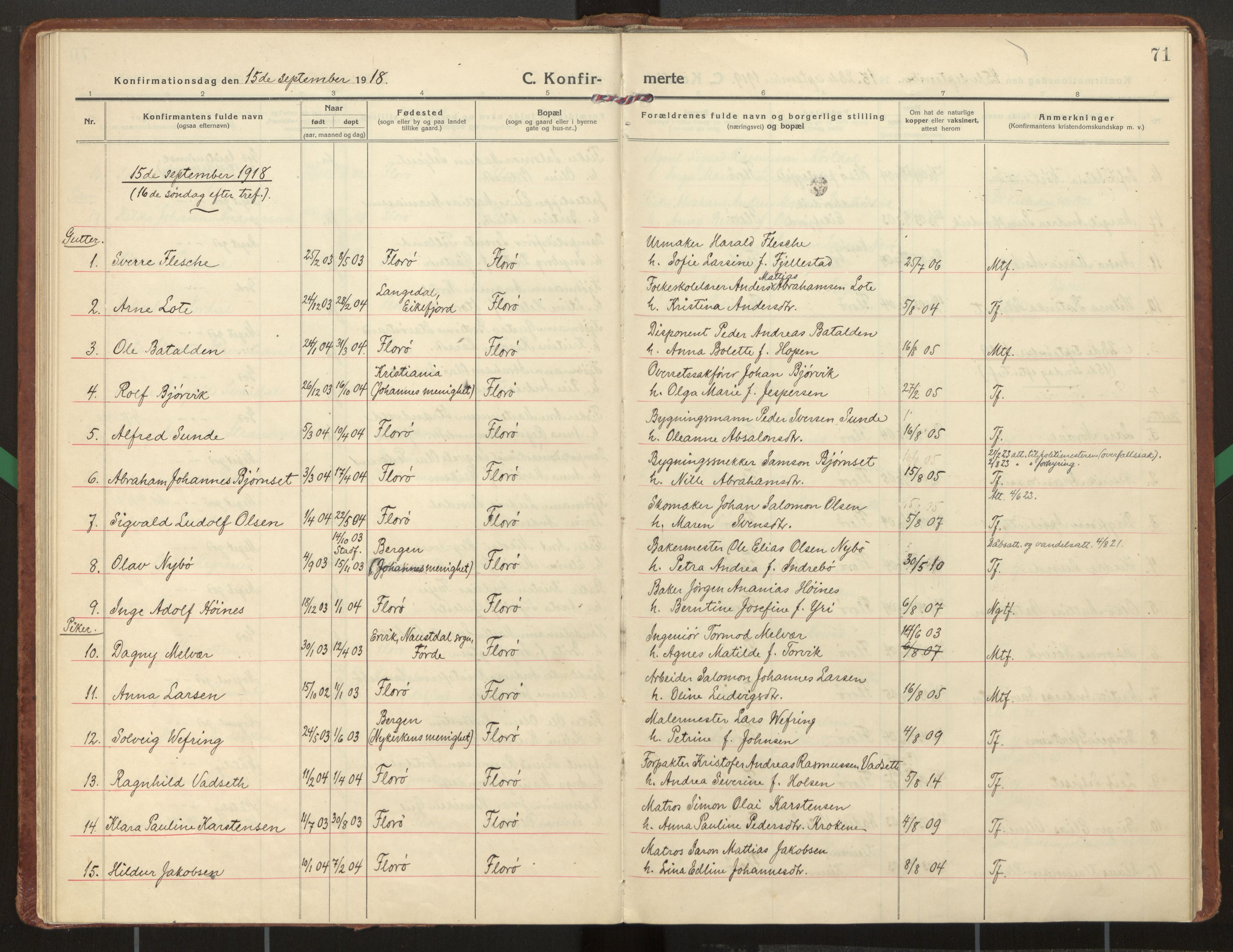 Kinn sokneprestembete, AV/SAB-A-80801/H/Haa/Haac/L0003: Parish register (official) no. C 3, 1917-1934, p. 71