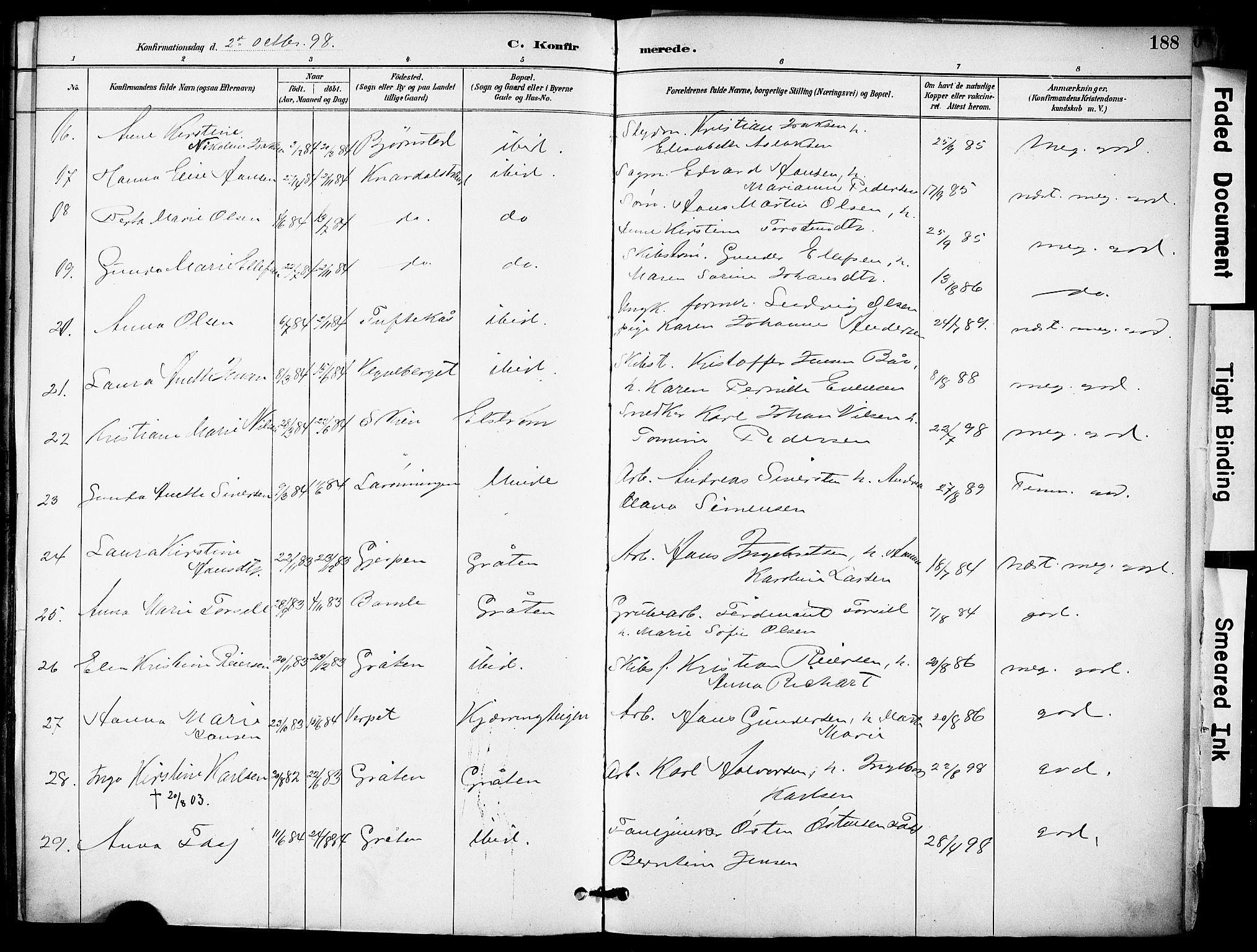 Solum kirkebøker, SAKO/A-306/F/Fa/L0010: Parish register (official) no. I 10, 1888-1898, p. 188
