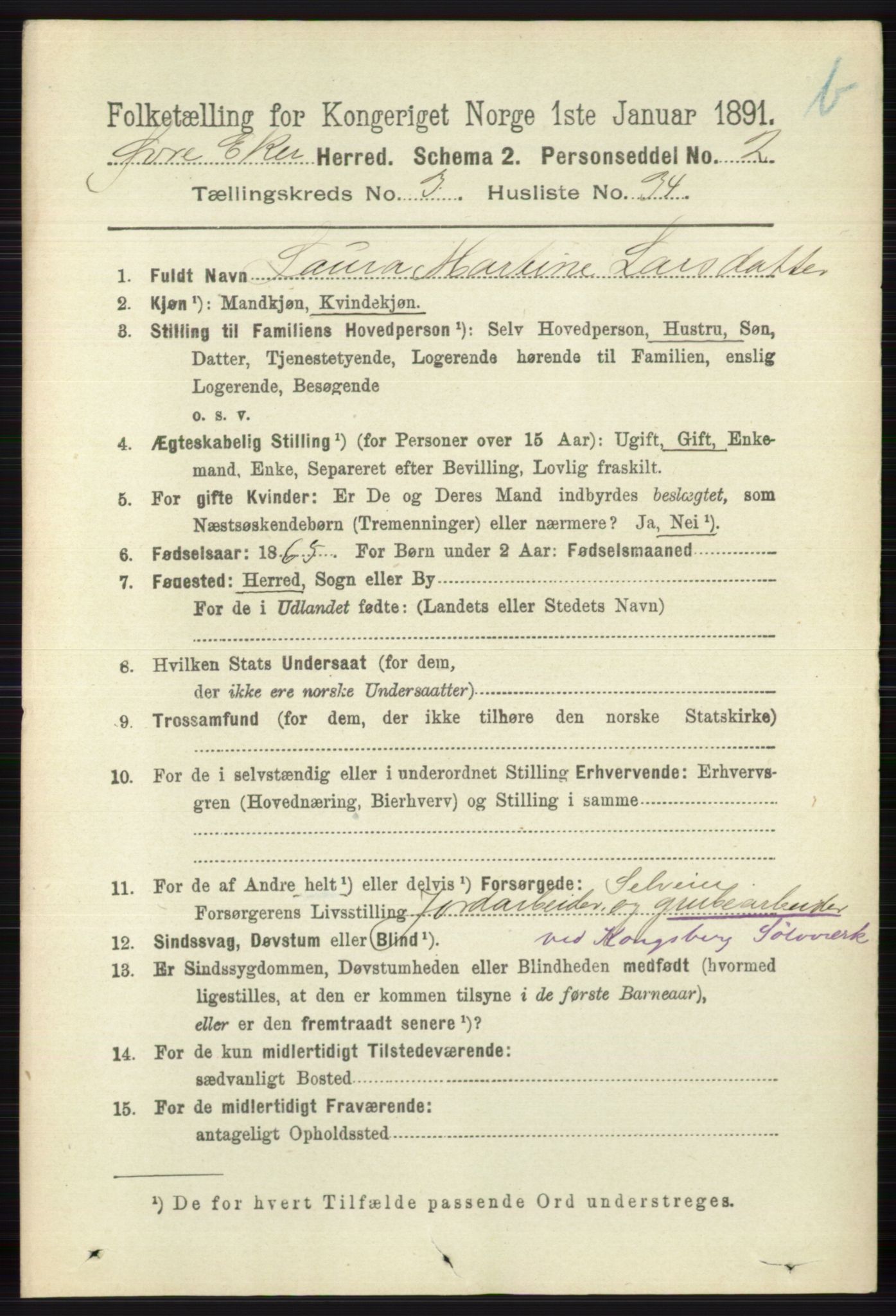 RA, 1891 census for 0624 Øvre Eiker, 1891, p. 9212
