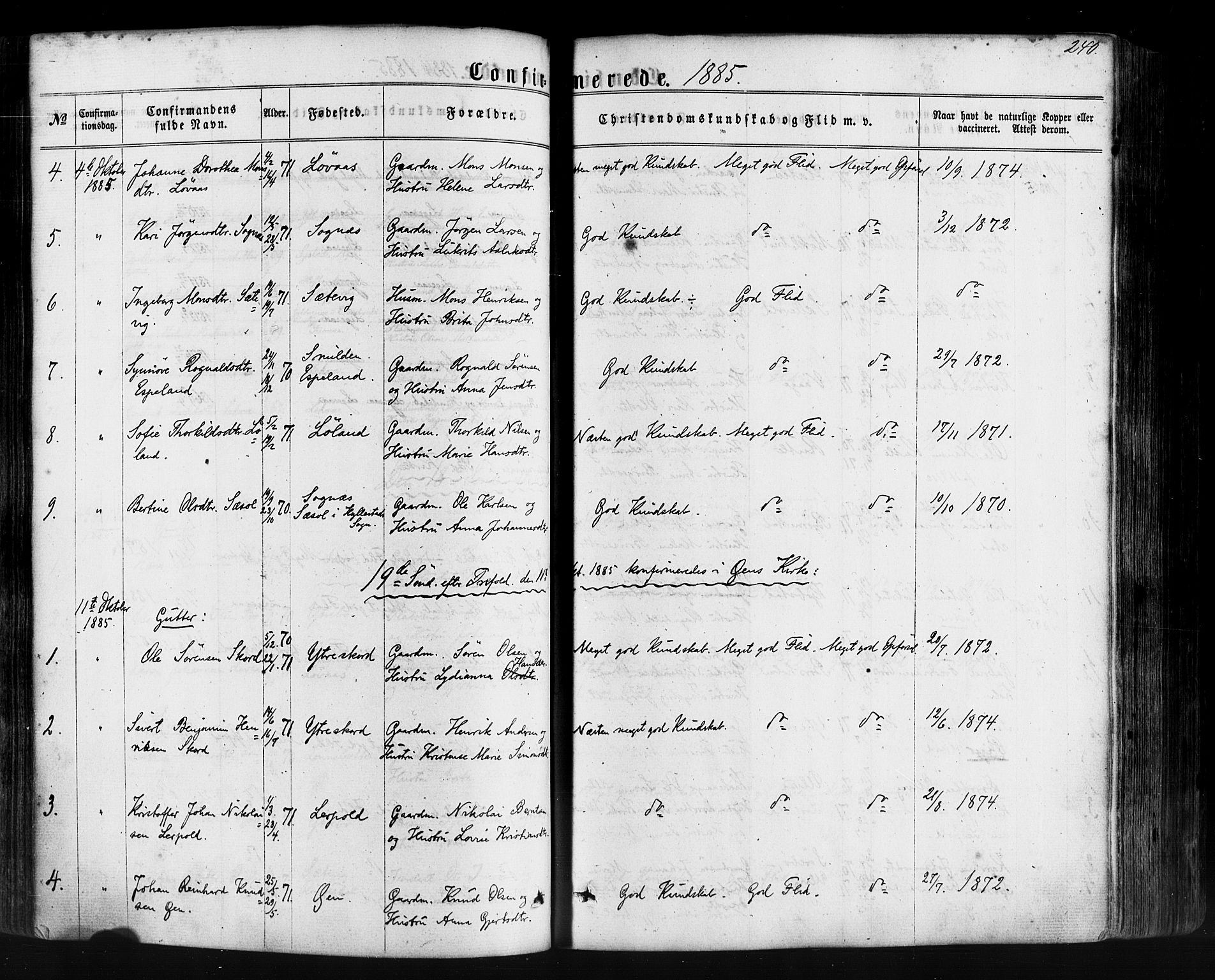 Hyllestad sokneprestembete, SAB/A-80401: Parish register (official) no. A 1, 1861-1886, p. 240