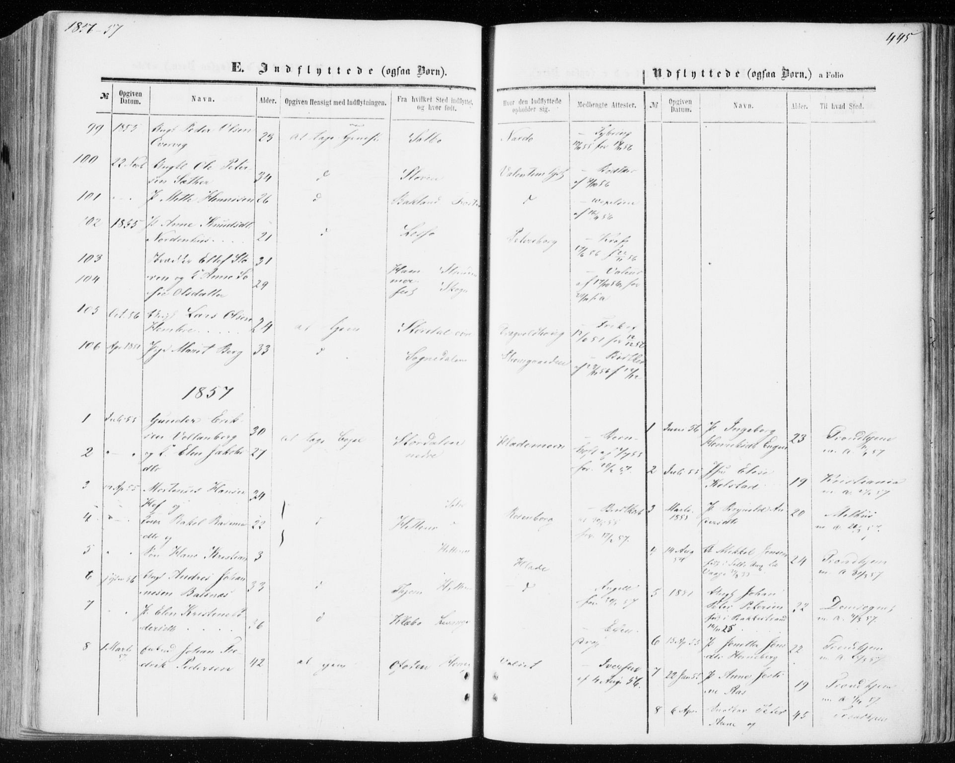 Ministerialprotokoller, klokkerbøker og fødselsregistre - Sør-Trøndelag, SAT/A-1456/606/L0292: Parish register (official) no. 606A07, 1856-1865, p. 445