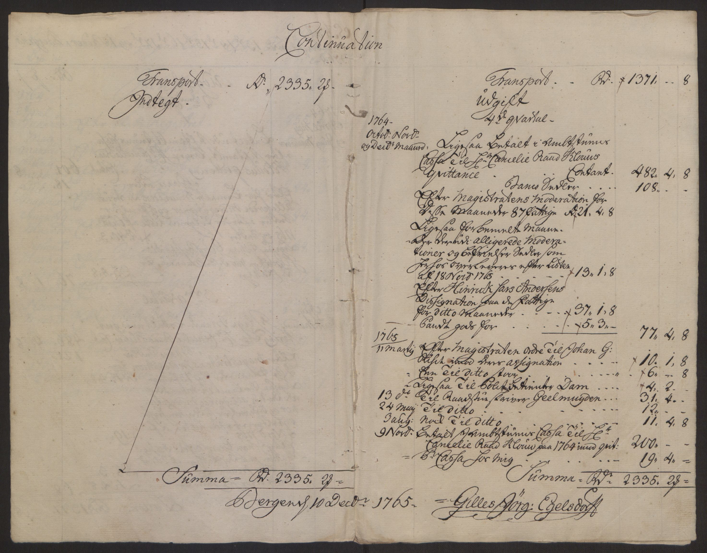 Rentekammeret inntil 1814, Reviderte regnskaper, Byregnskaper, AV/RA-EA-4066/R/Rp/L0368/0001: [P21] Kontribusjonsregnskap / Ekstraskatt, 1764, p. 59