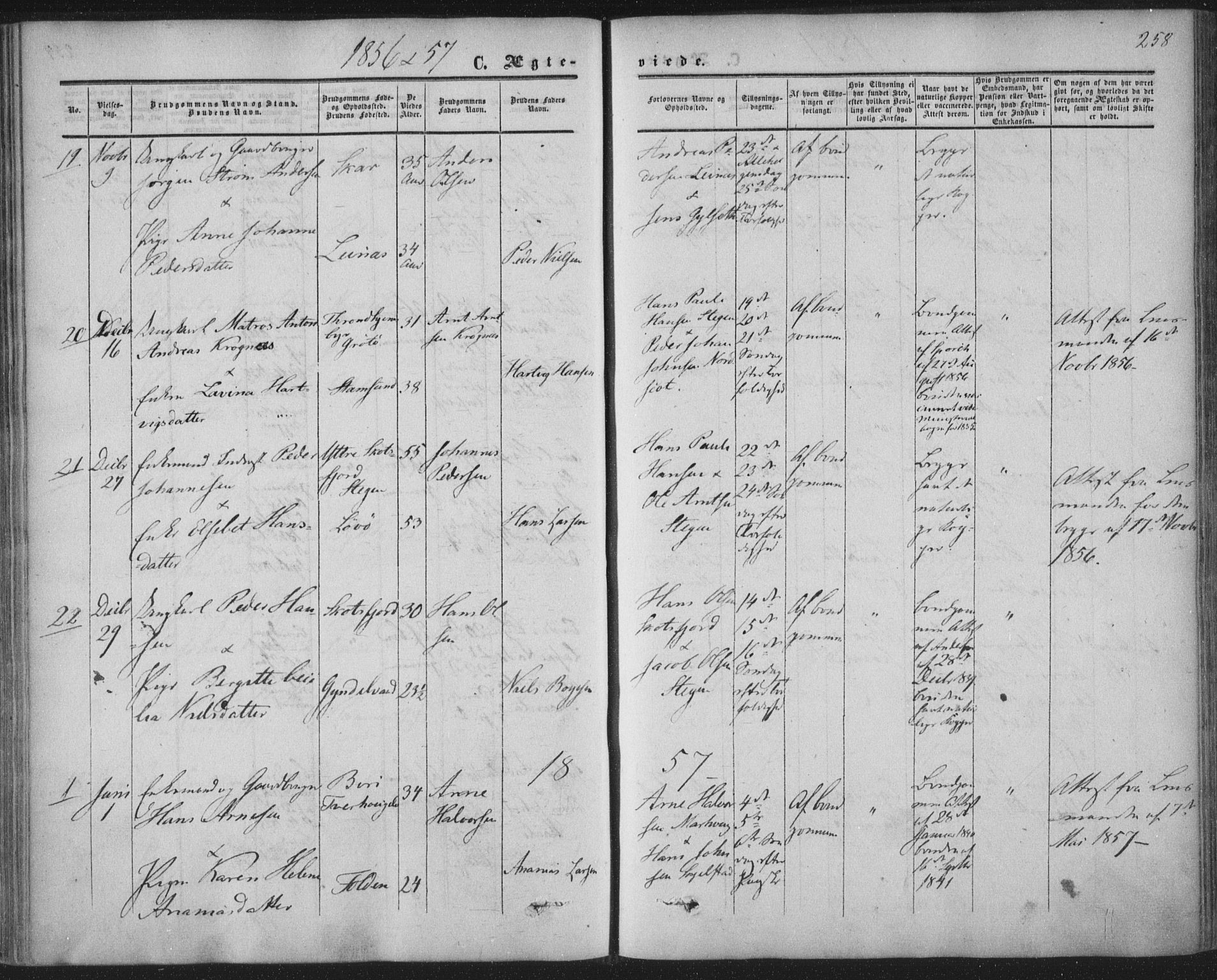 Ministerialprotokoller, klokkerbøker og fødselsregistre - Nordland, AV/SAT-A-1459/855/L0800: Parish register (official) no. 855A08, 1852-1864, p. 258