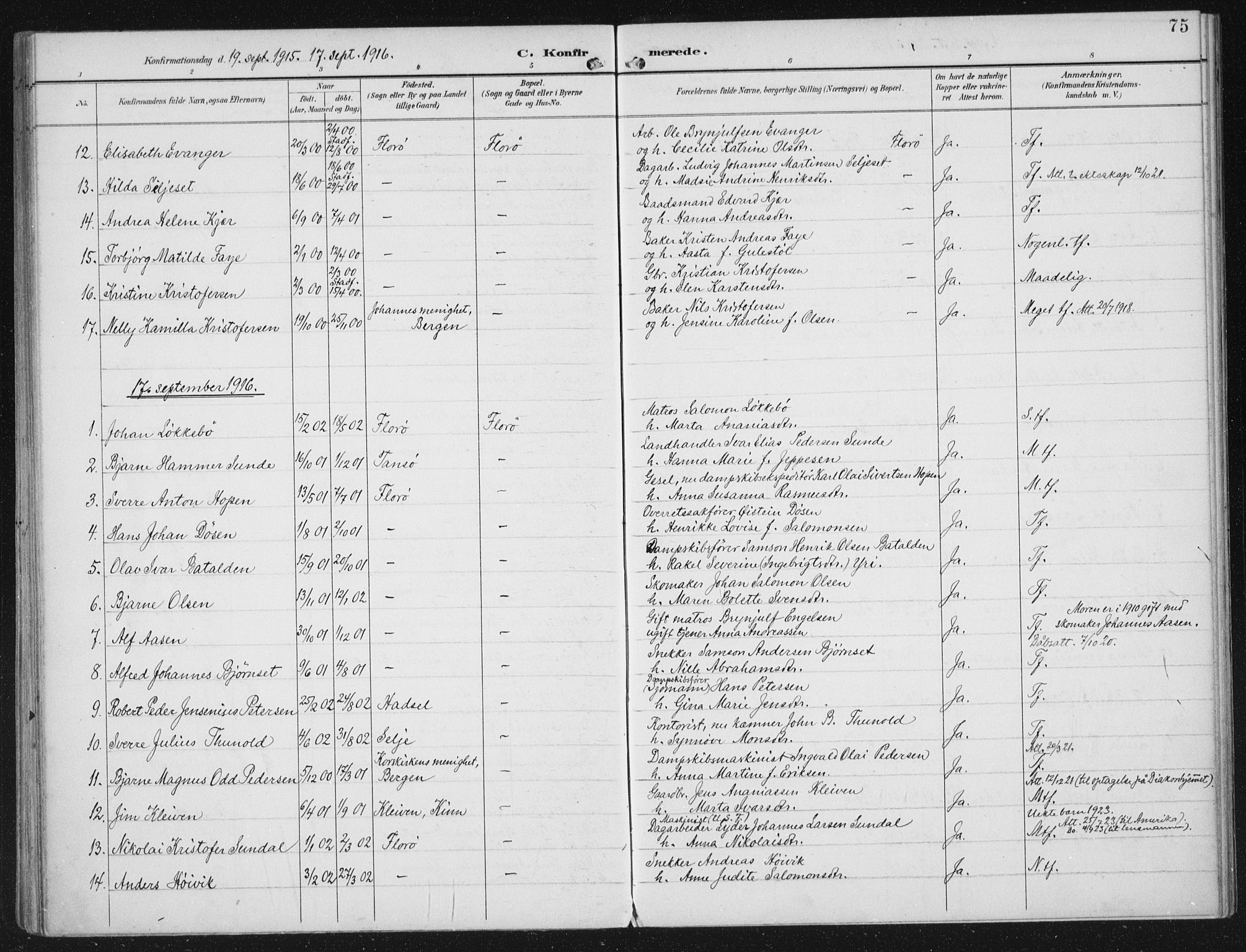 Kinn sokneprestembete, SAB/A-80801/H/Haa/Haac/L0002: Parish register (official) no. C 2, 1895-1916, p. 75