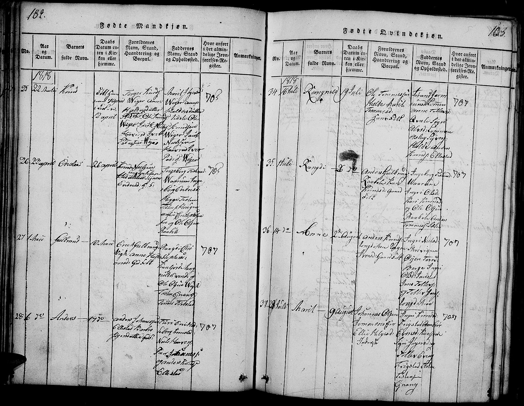 Slidre prestekontor, AV/SAH-PREST-134/H/Ha/Haa/L0002: Parish register (official) no. 2, 1814-1830, p. 102-103