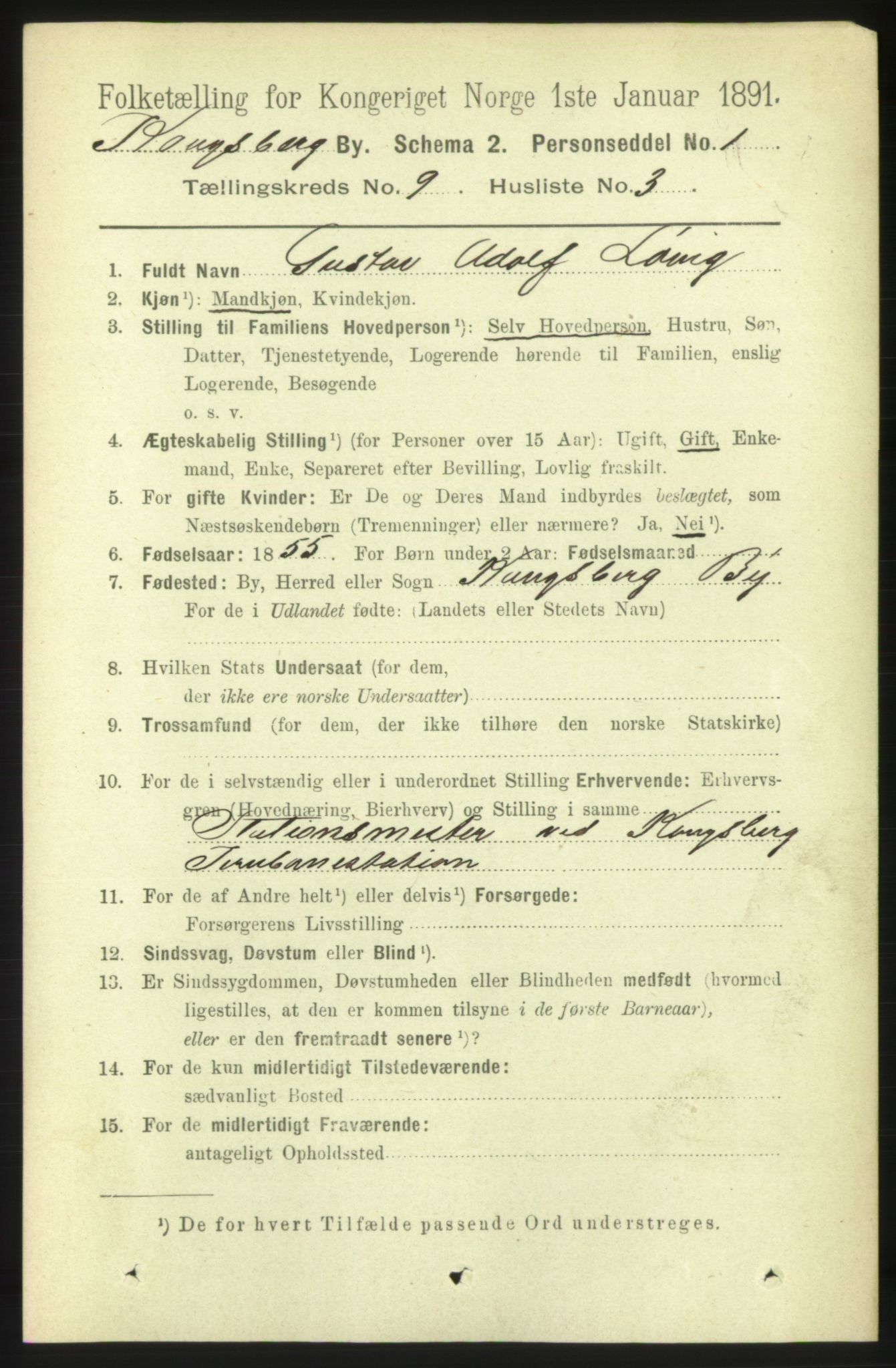 RA, 1891 census for 0604 Kongsberg, 1891, p. 6058