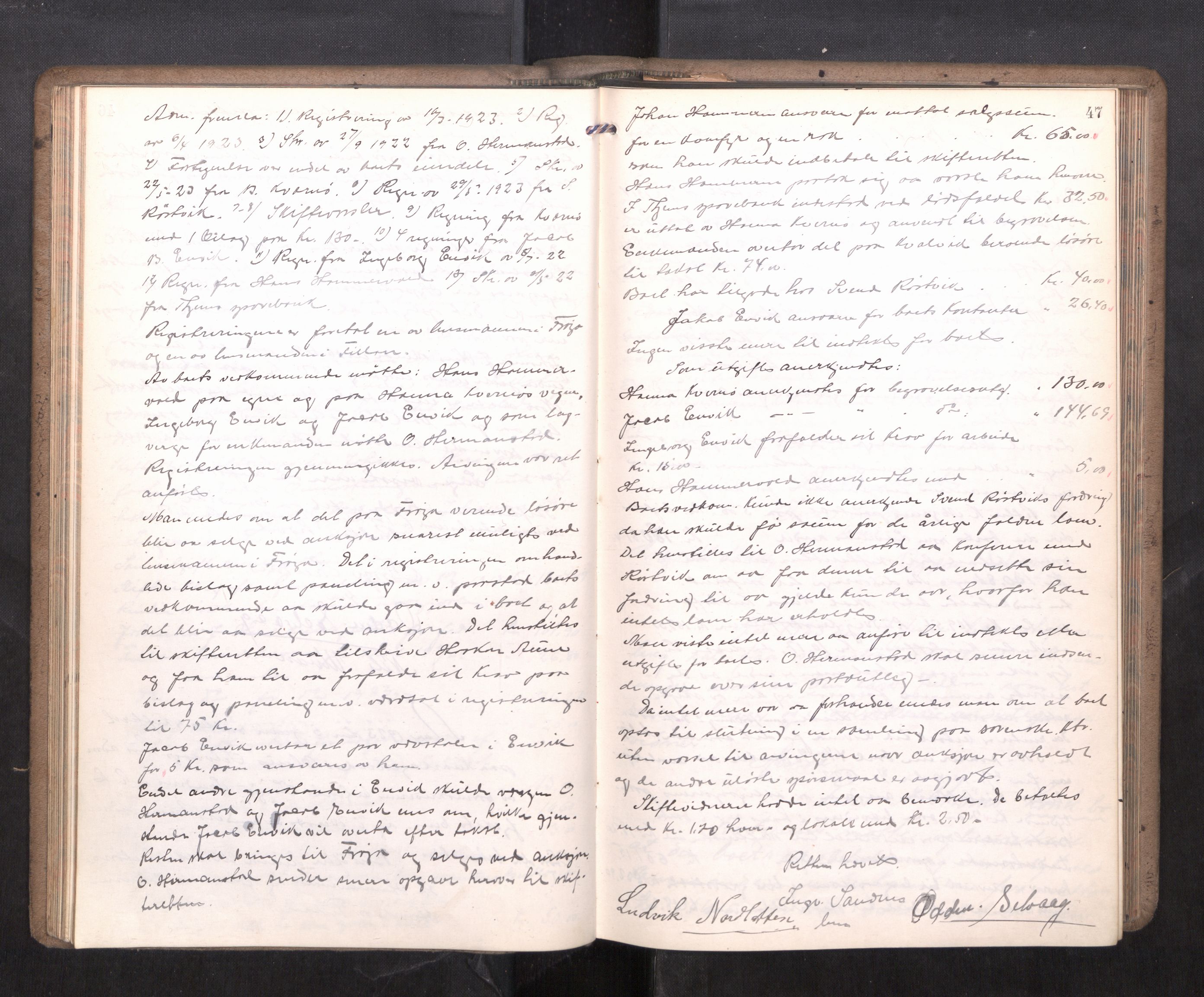 Hitra sorenskriveri, AV/SAT-A-0018/3/3B/L0002: Skifteforhandlingsprotokoll, 1922-1927, p. 46b-47a