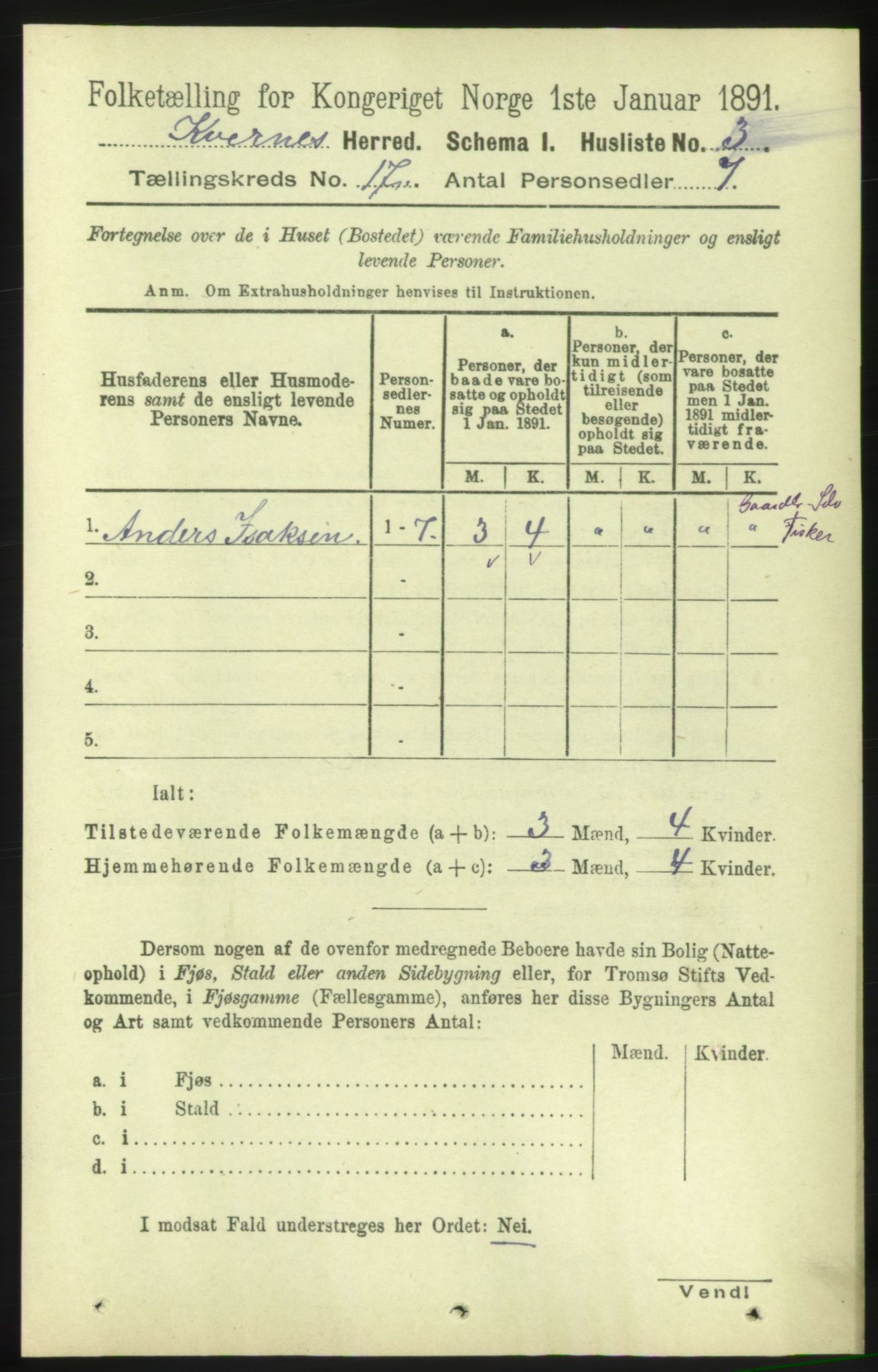 RA, 1891 census for 1553 Kvernes, 1891, p. 7072