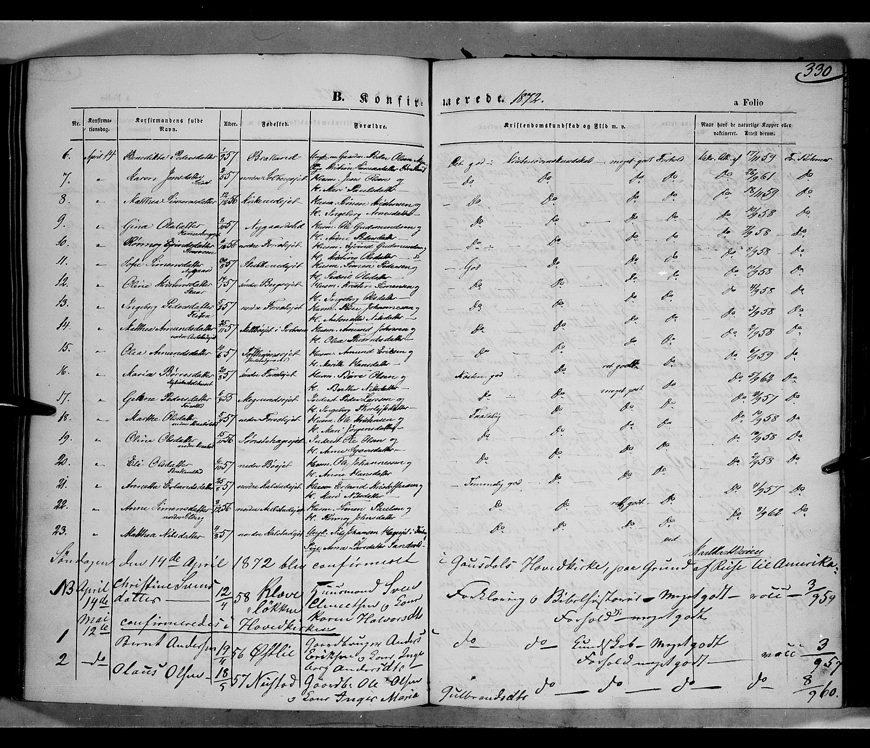 Gausdal prestekontor, AV/SAH-PREST-090/H/Ha/Haa/L0009: Parish register (official) no. 9, 1862-1873, p. 330