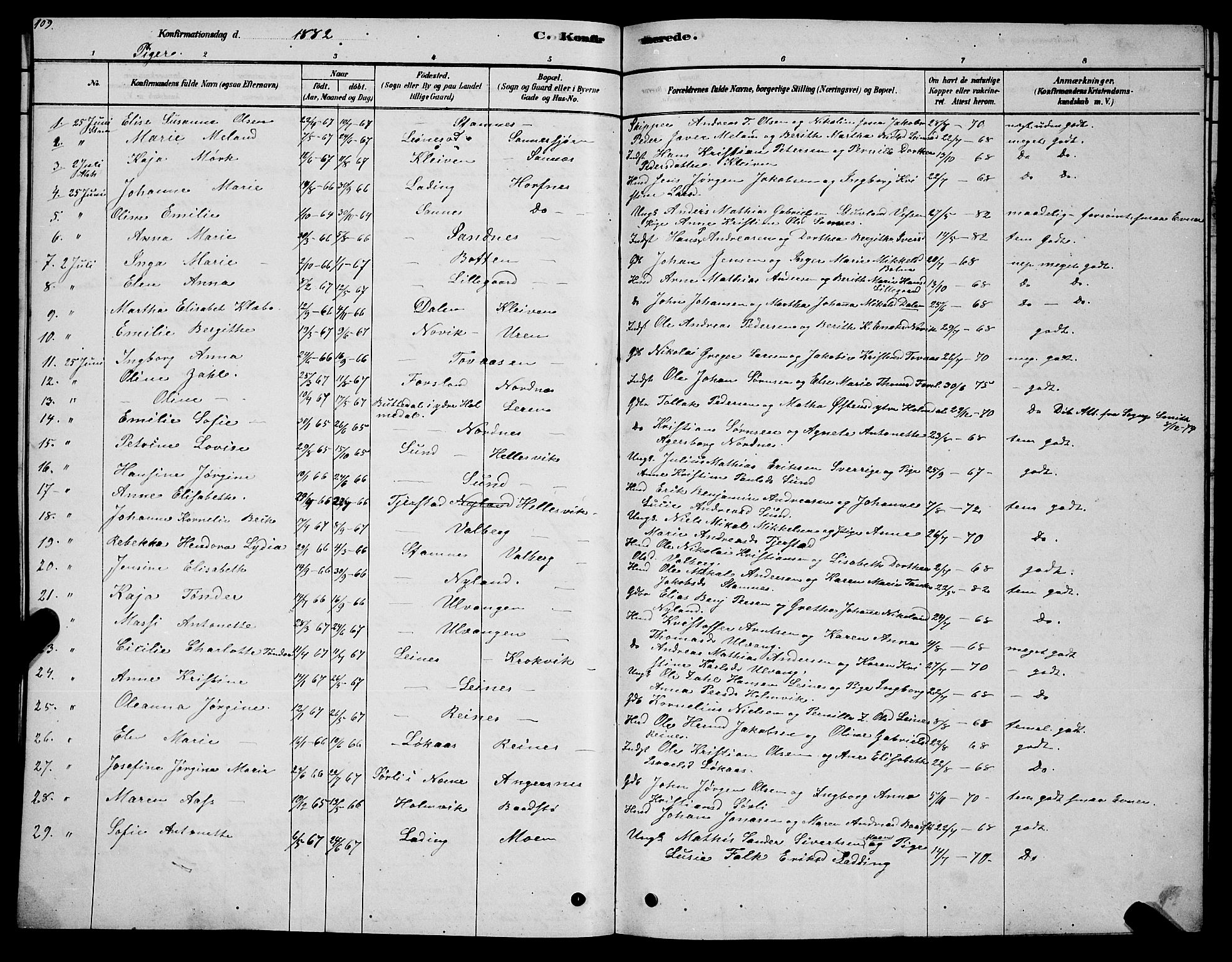 Ministerialprotokoller, klokkerbøker og fødselsregistre - Nordland, AV/SAT-A-1459/831/L0477: Parish register (copy) no. 831C04, 1878-1897, p. 109