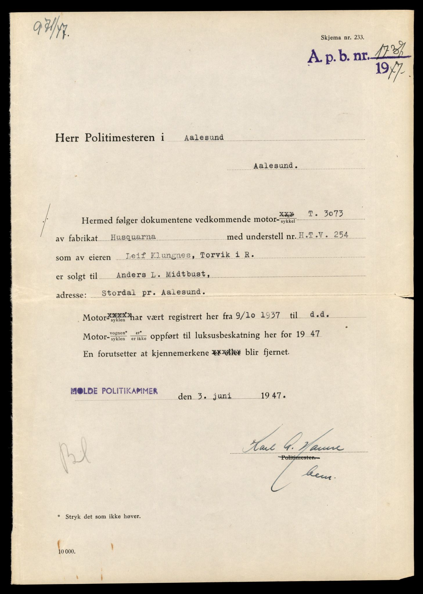 Møre og Romsdal vegkontor - Ålesund trafikkstasjon, AV/SAT-A-4099/F/Fe/L0026: Registreringskort for kjøretøy T 11046 - T 11160, 1927-1998, p. 151