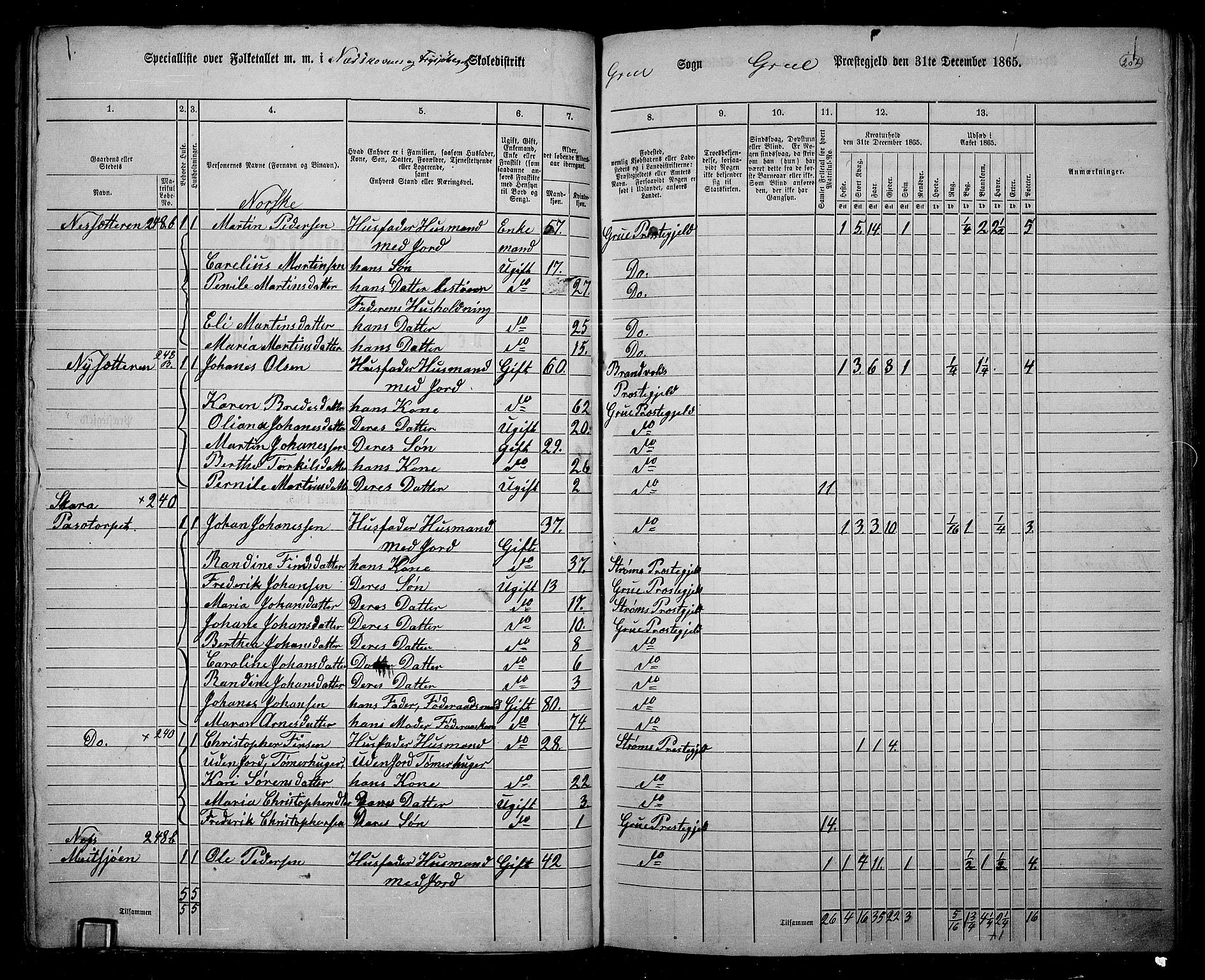 RA, 1865 census for Grue, 1865, p. 180