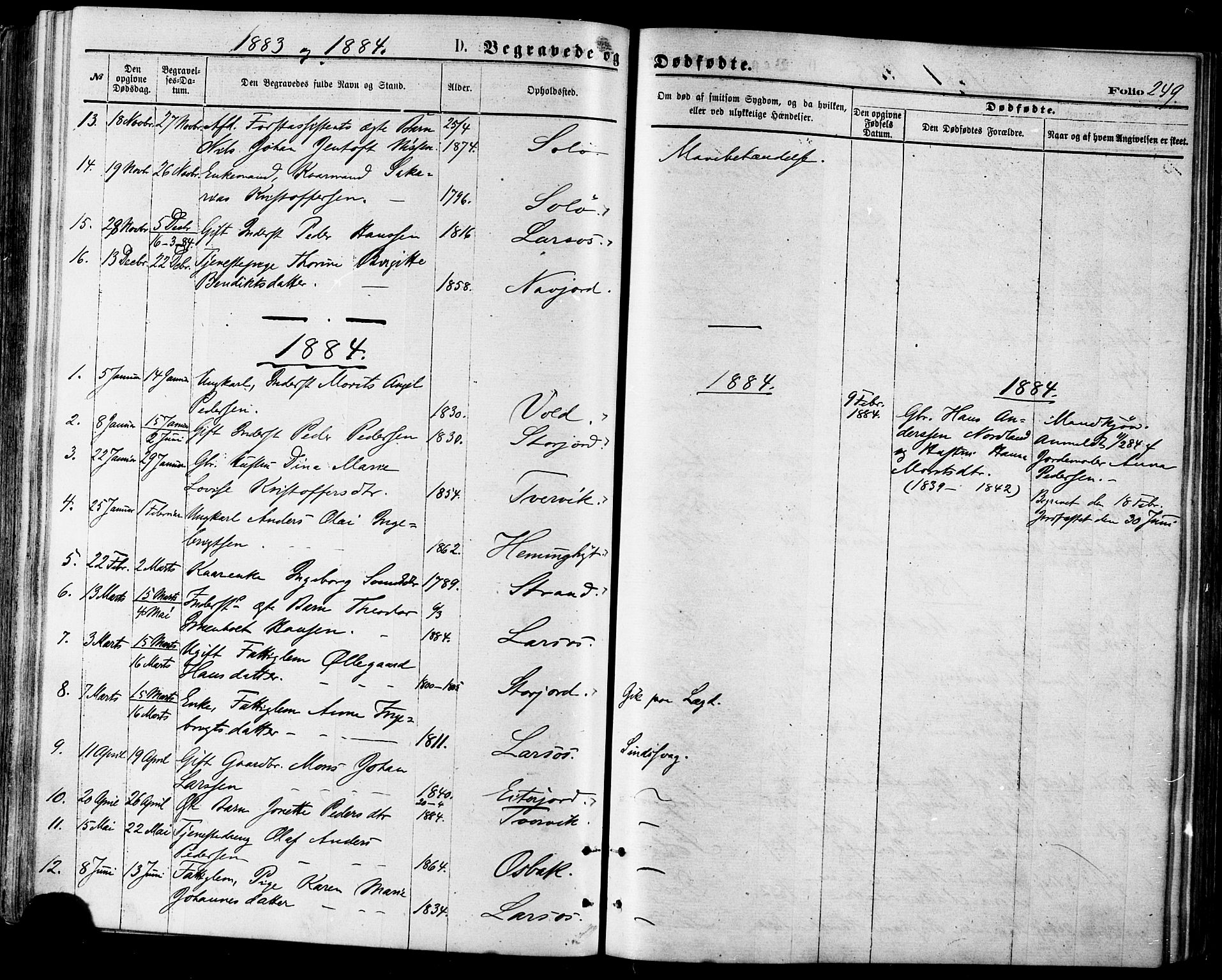 Ministerialprotokoller, klokkerbøker og fødselsregistre - Nordland, AV/SAT-A-1459/846/L0645: Parish register (official) no. 846A03, 1872-1886, p. 249