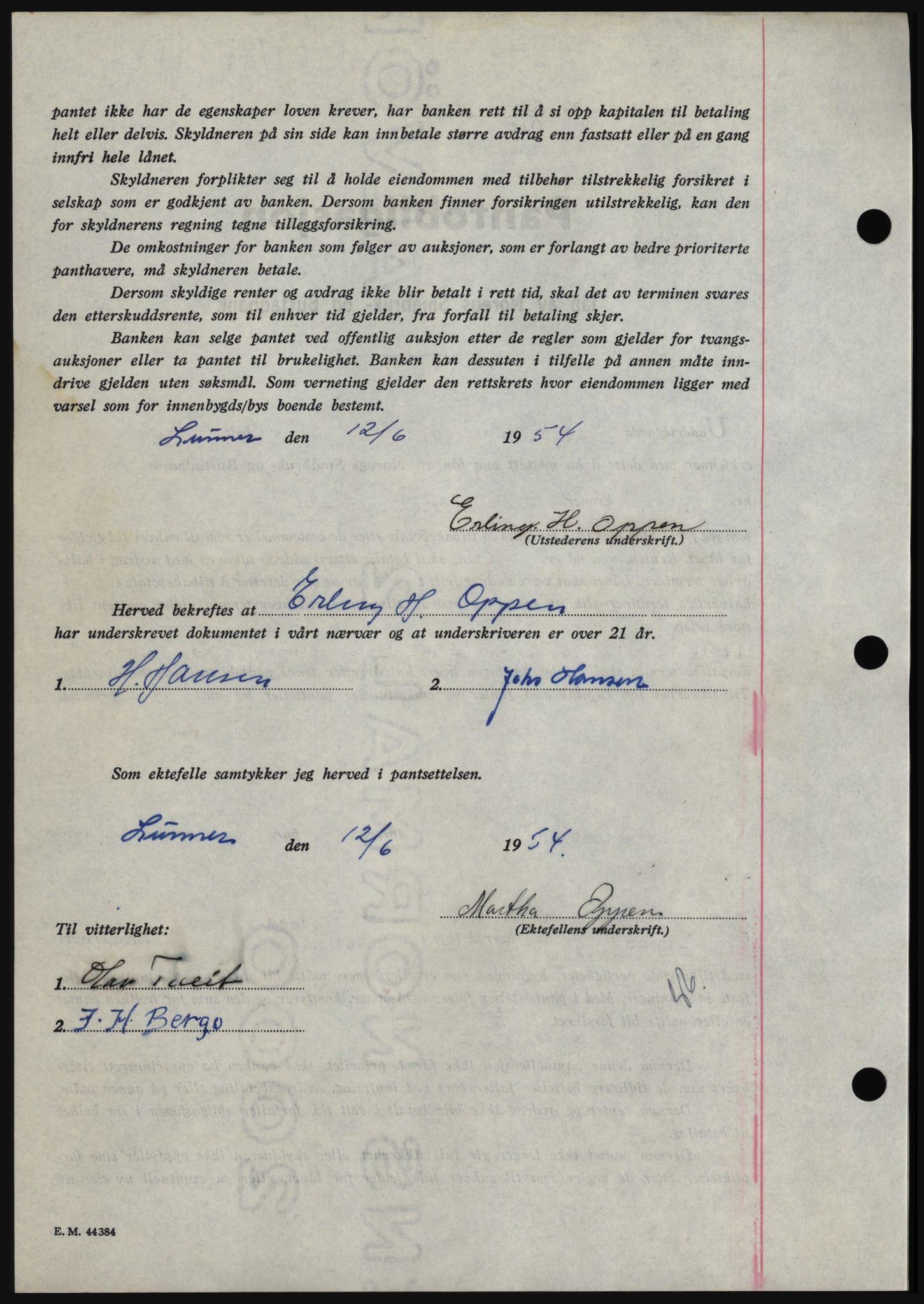 Hadeland og Land tingrett, SAH/TING-010/H/Hb/Hbc/L0030: Mortgage book no. B30, 1954-1954, Diary no: : 1967/1954