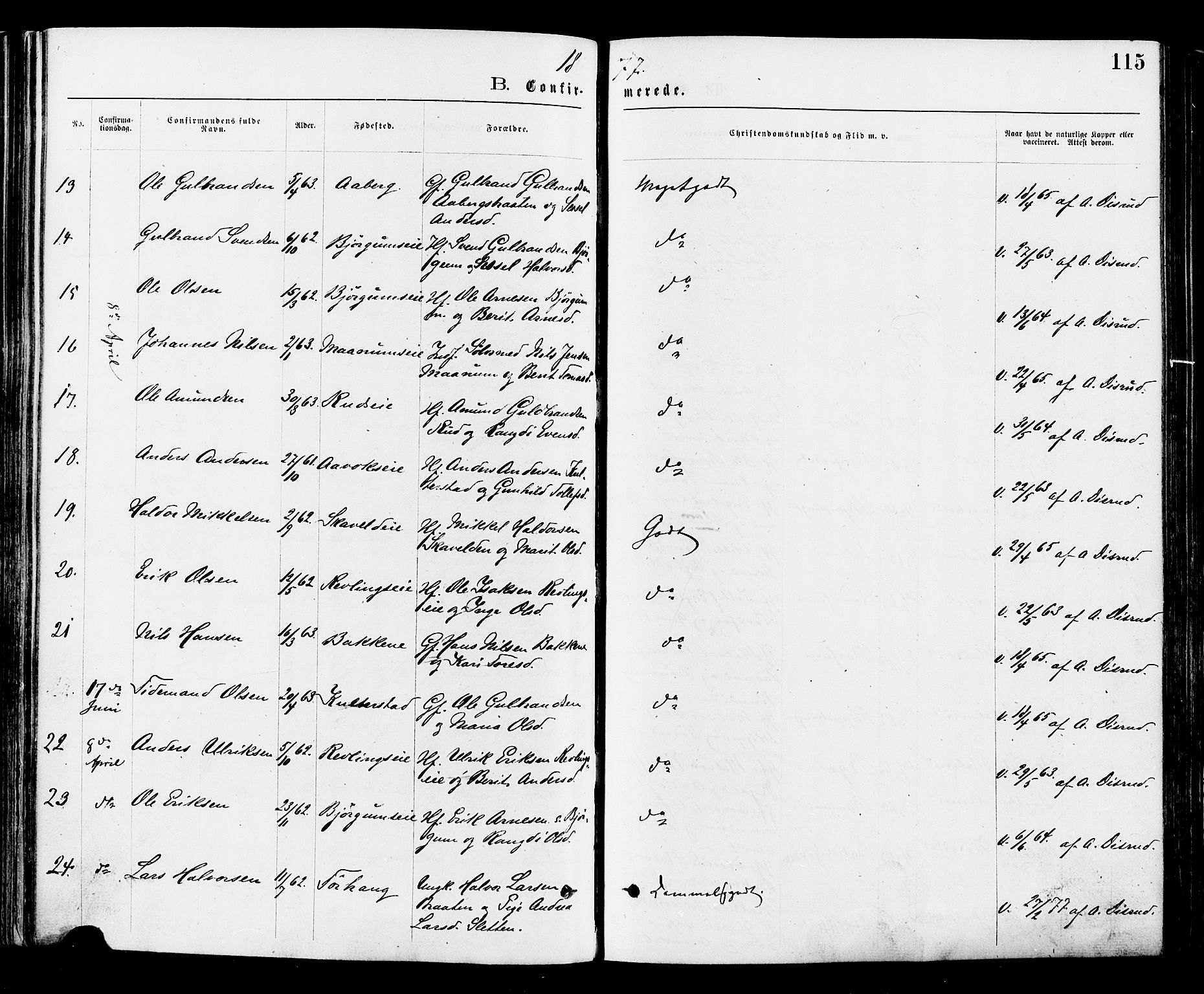 Nord-Aurdal prestekontor, SAH/PREST-132/H/Ha/Haa/L0009: Parish register (official) no. 9, 1876-1882, p. 115