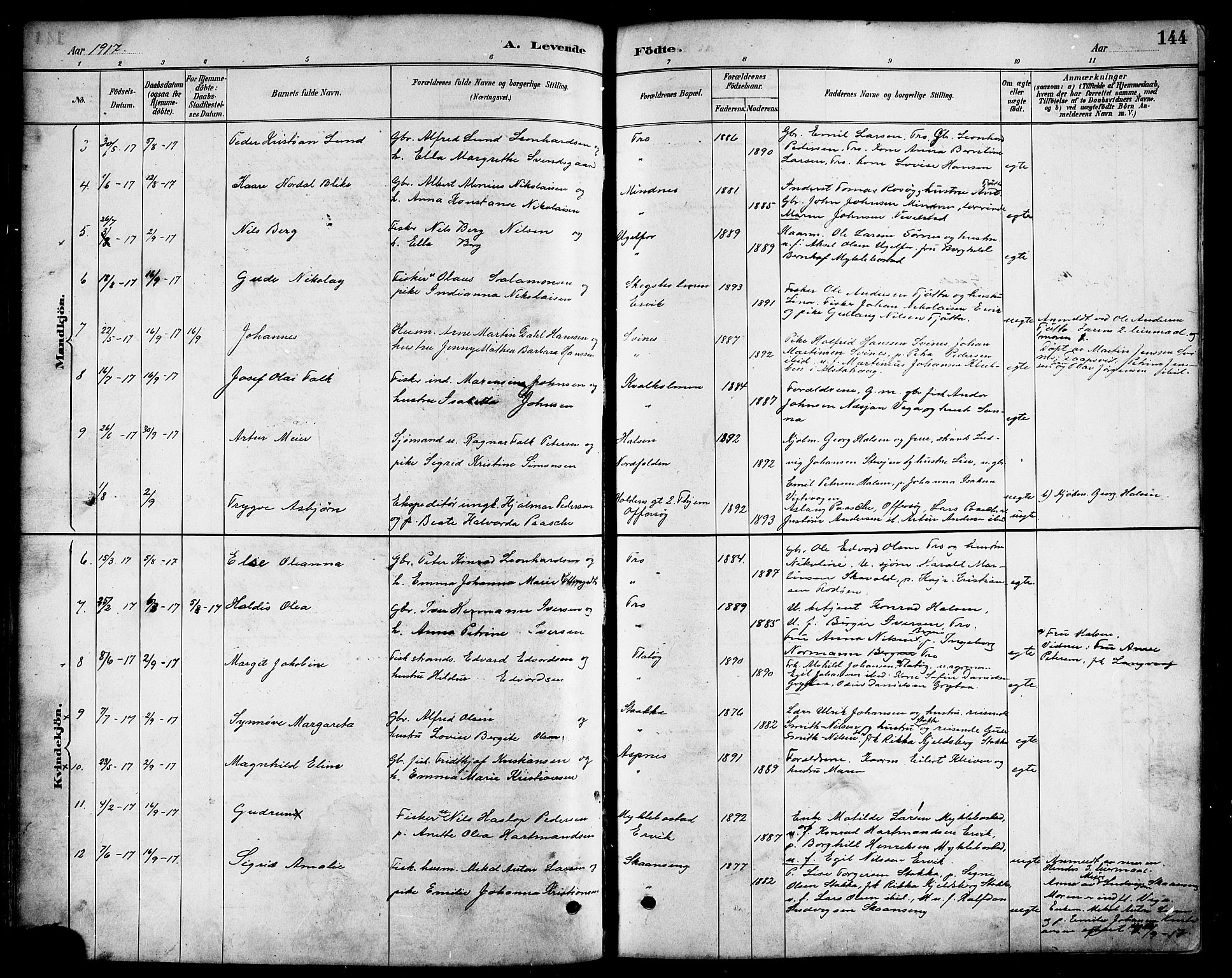 Ministerialprotokoller, klokkerbøker og fødselsregistre - Nordland, AV/SAT-A-1459/817/L0268: Parish register (copy) no. 817C03, 1884-1920, p. 144