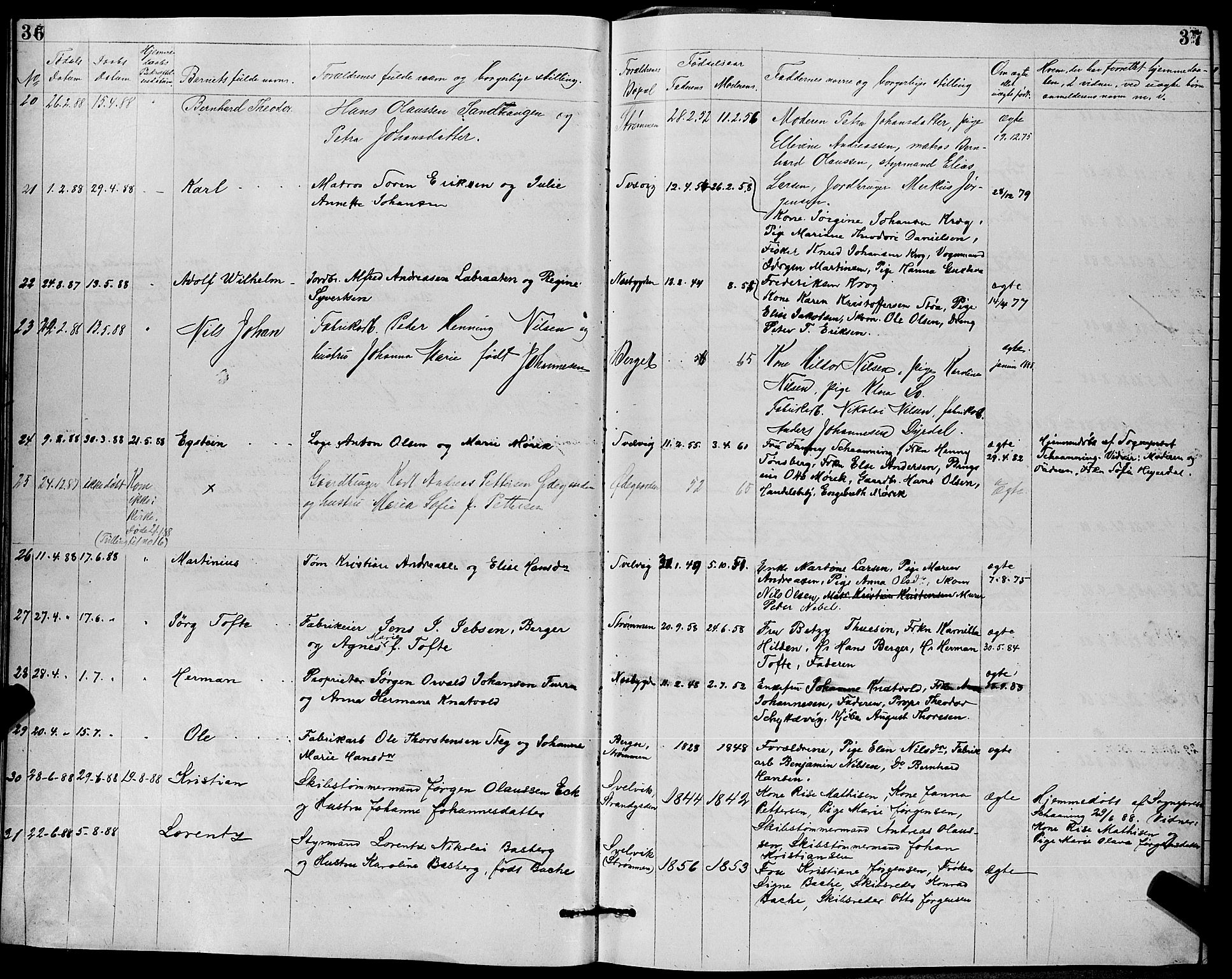 Strømm kirkebøker, AV/SAKO-A-322/G/Ga/L0002: Parish register (copy) no. I 2, 1885-1888, p. 36-37