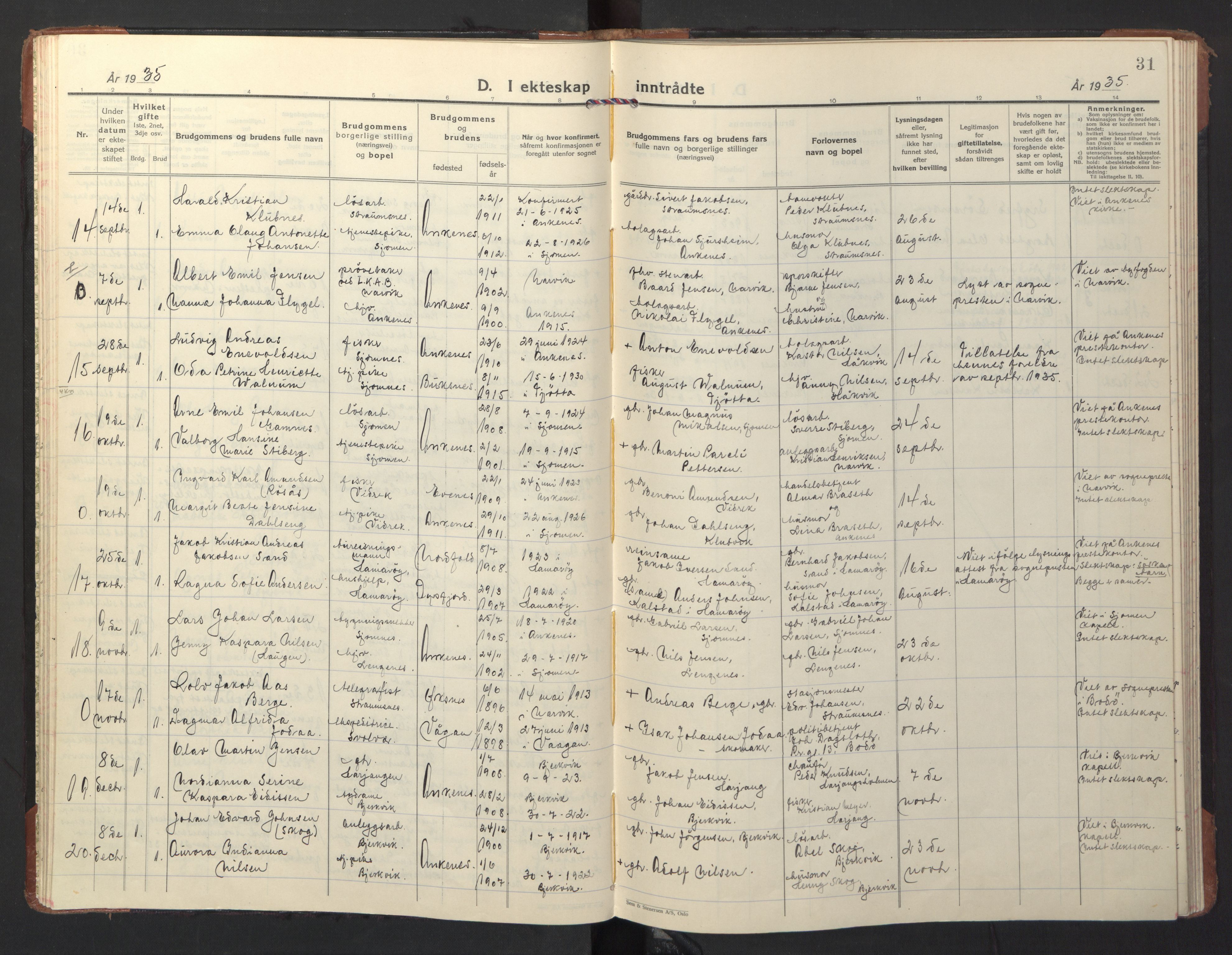 Ministerialprotokoller, klokkerbøker og fødselsregistre - Nordland, AV/SAT-A-1459/866/L0948: Parish register (official) no. 866A11, 1929-1949, p. 31