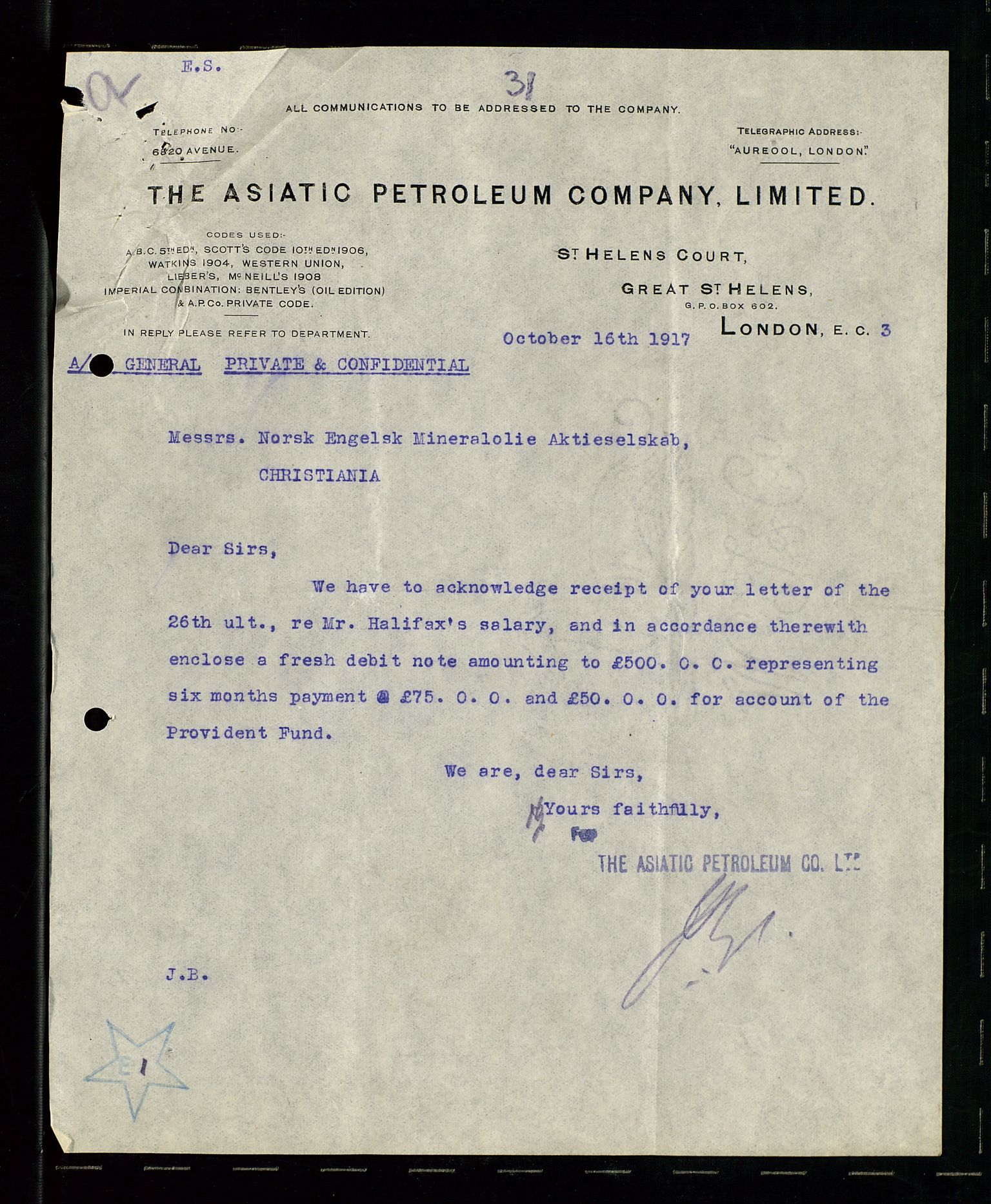 Pa 1521 - A/S Norske Shell, AV/SAST-A-101915/E/Ea/Eaa/L0001: Sjefskorrespondanse, 1917, p. 84