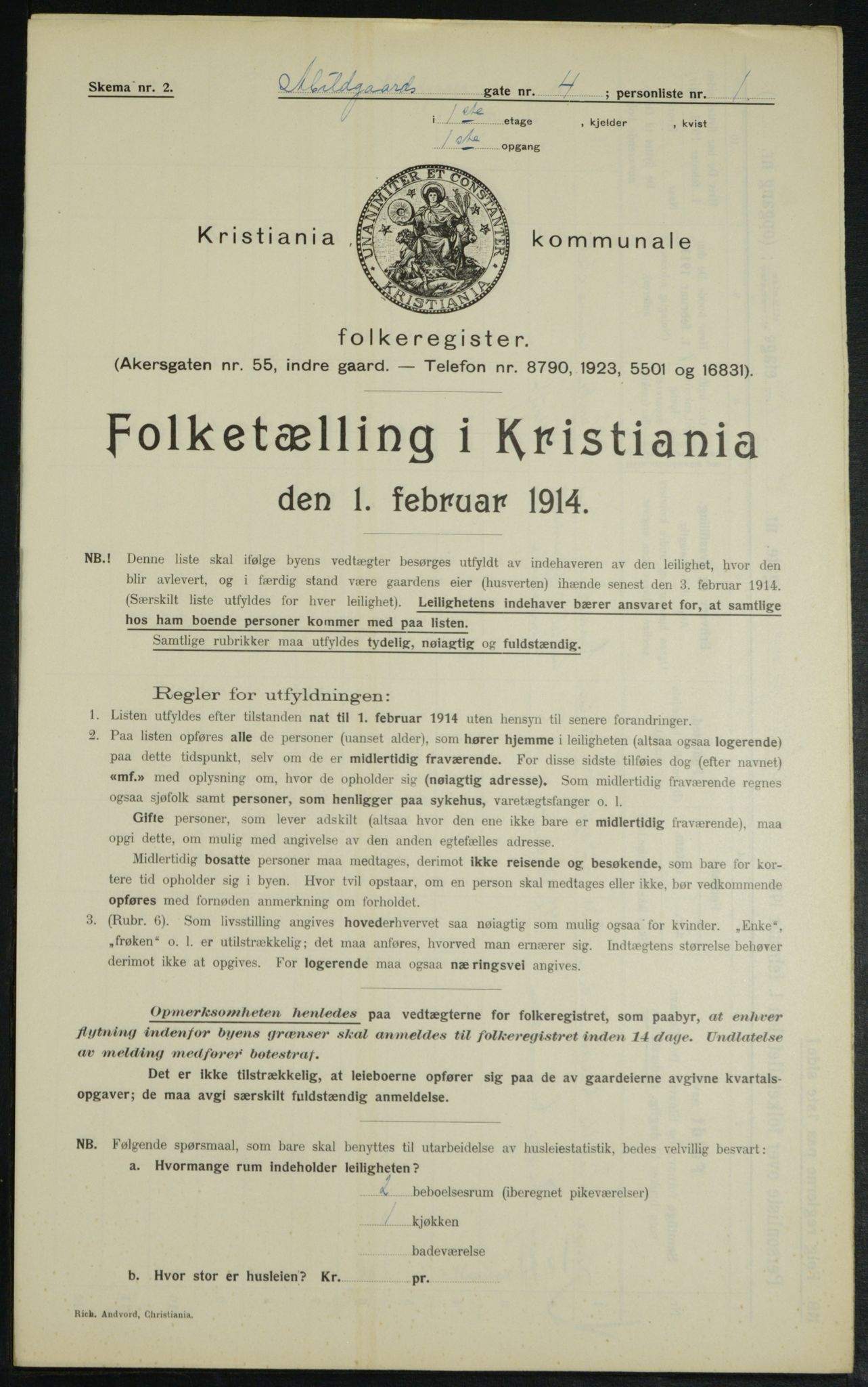 OBA, Municipal Census 1914 for Kristiania, 1914, p. 20