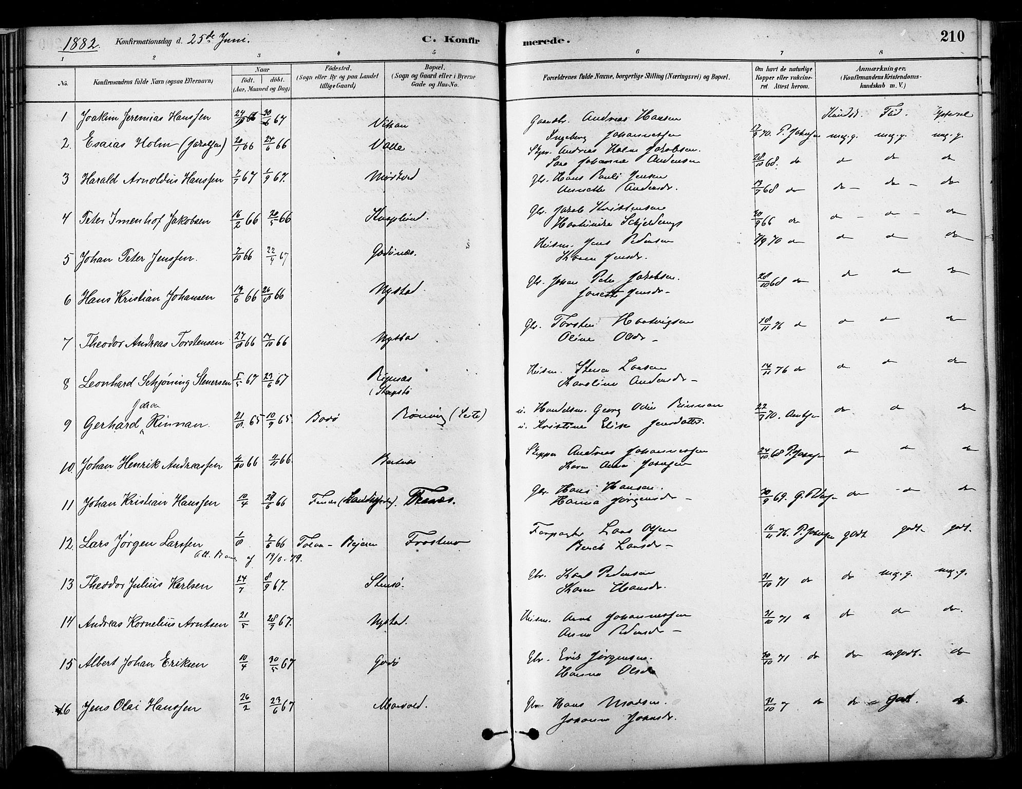 Ministerialprotokoller, klokkerbøker og fødselsregistre - Nordland, AV/SAT-A-1459/802/L0054: Parish register (official) no. 802A01, 1879-1893, p. 210