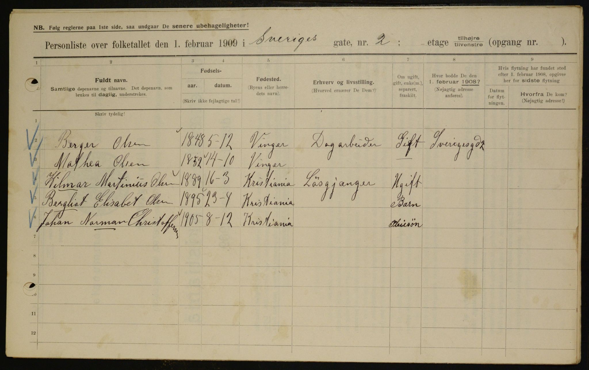 OBA, Municipal Census 1909 for Kristiania, 1909, p. 95686