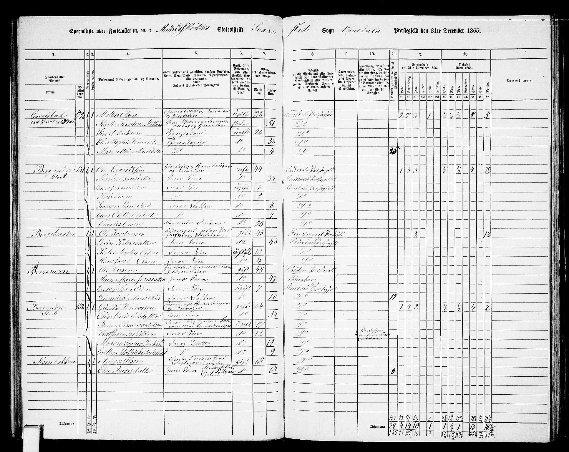 RA, 1865 census for Lardal, 1865, p. 55