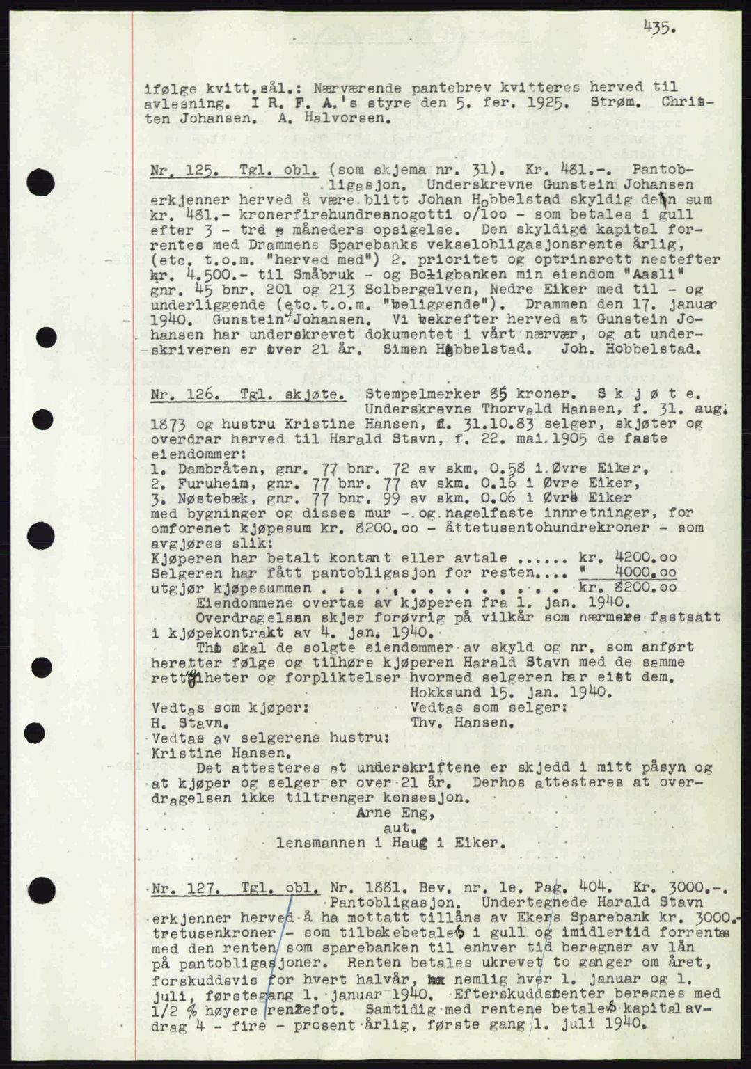 Eiker, Modum og Sigdal sorenskriveri, SAKO/A-123/G/Ga/Gab/L0041: Mortgage book no. A11, 1939-1940, Diary no: : 124/1940