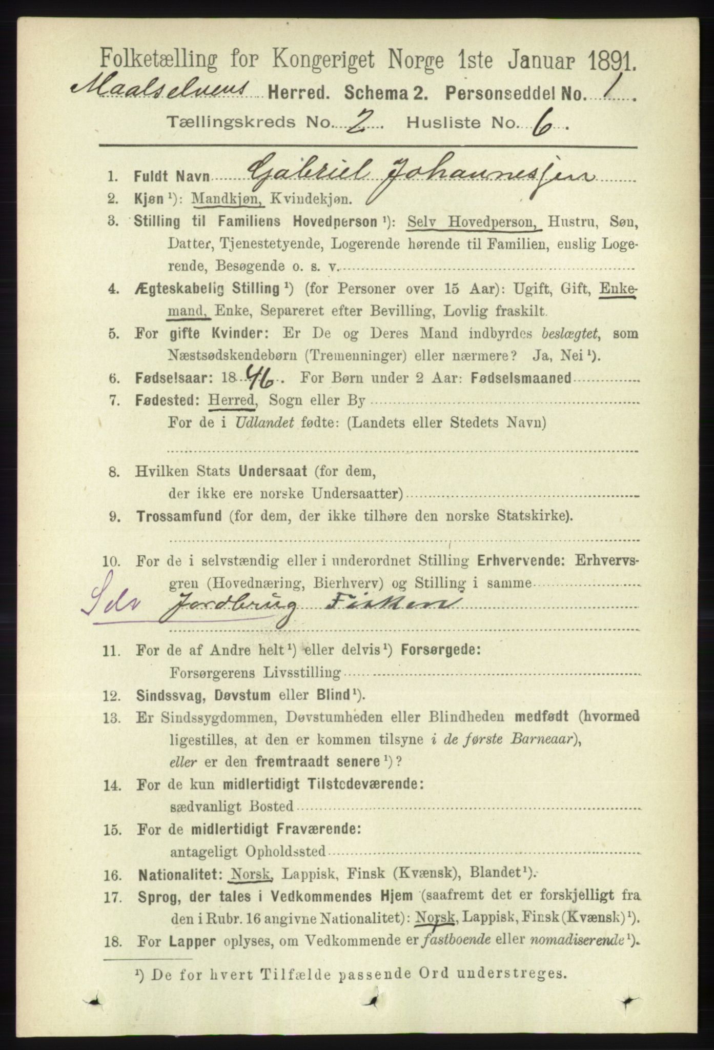 RA, 1891 census for 1924 Målselv, 1891, p. 323