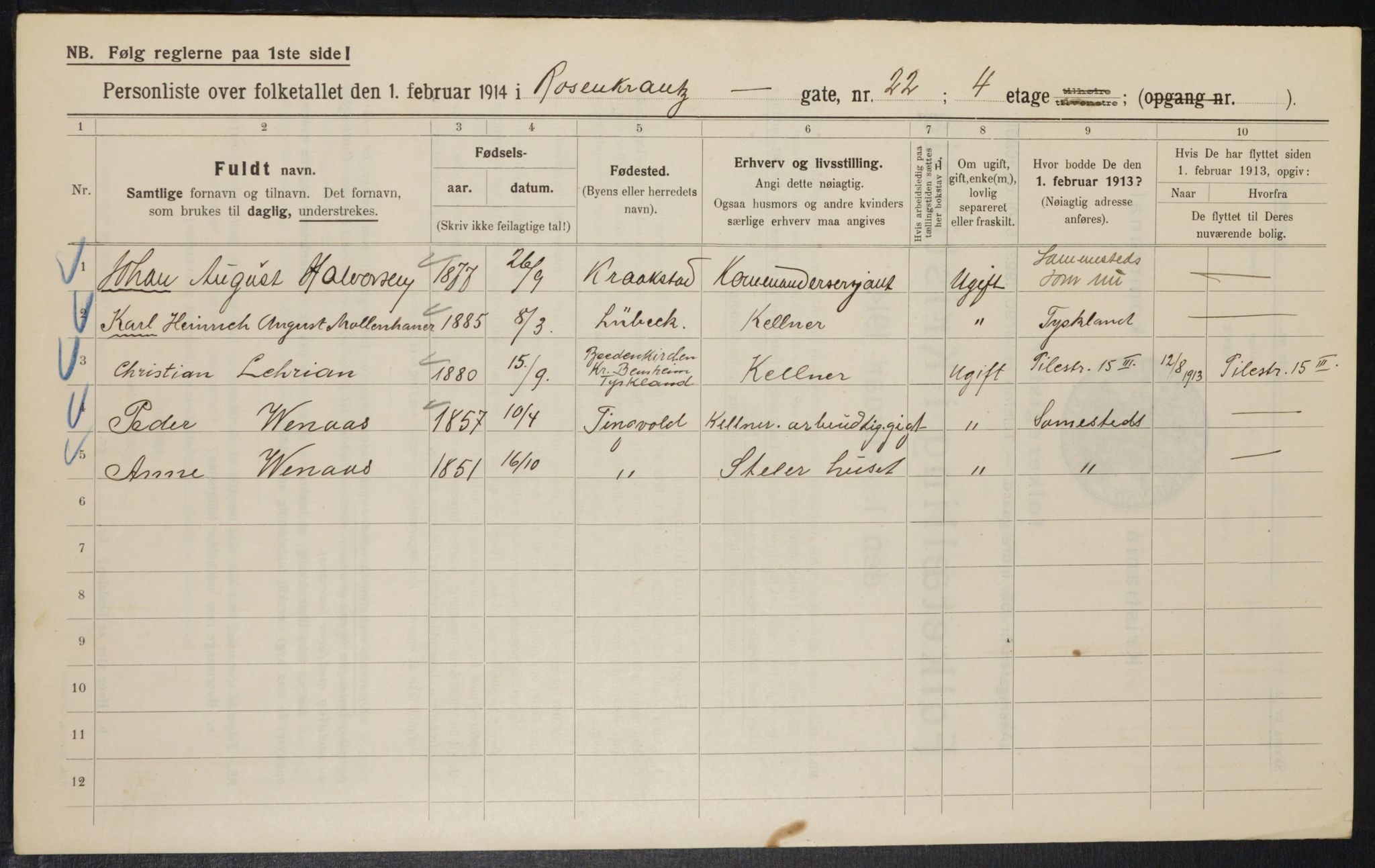 OBA, Municipal Census 1914 for Kristiania, 1914, p. 83877