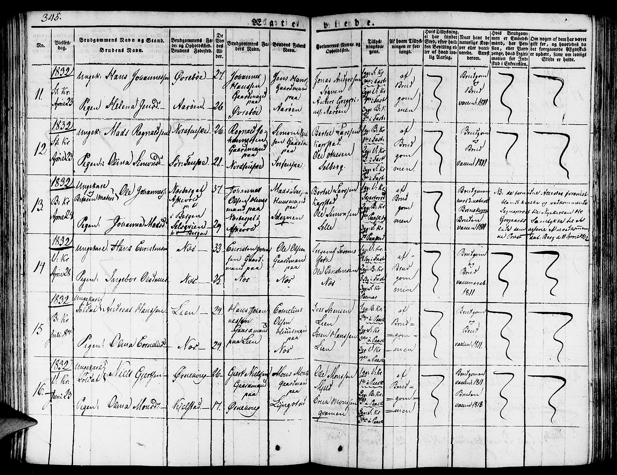 Gaular sokneprestembete, AV/SAB-A-80001/H/Haa: Parish register (official) no. A 3, 1821-1840, p. 345