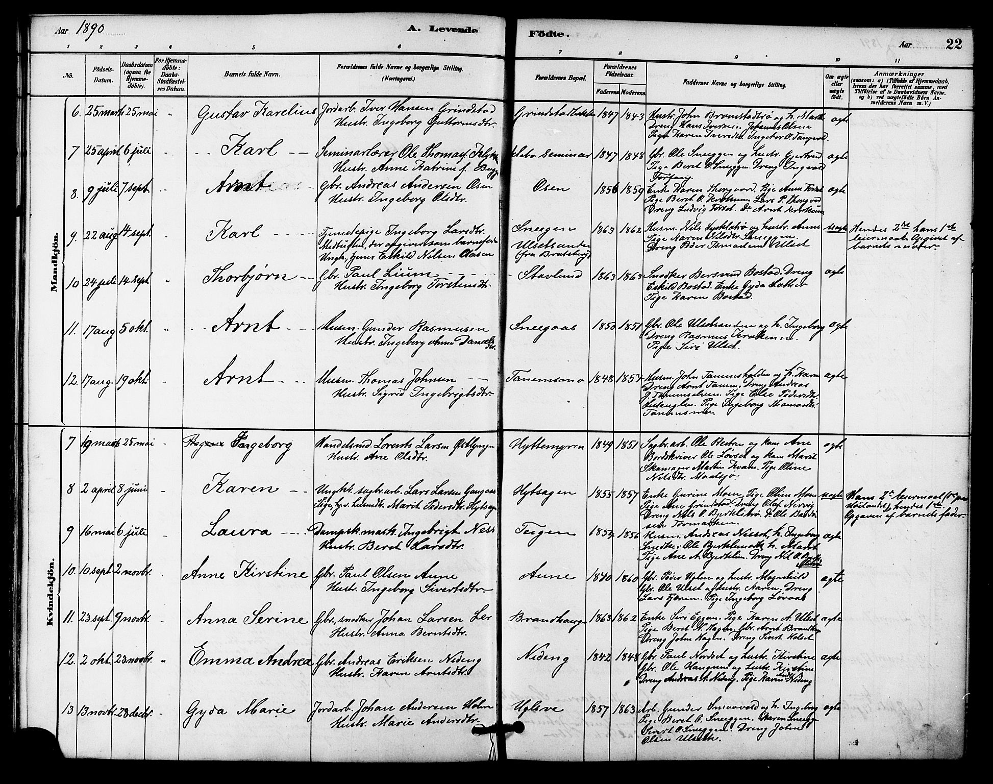 Ministerialprotokoller, klokkerbøker og fødselsregistre - Sør-Trøndelag, SAT/A-1456/618/L0444: Parish register (official) no. 618A07, 1880-1898, p. 22