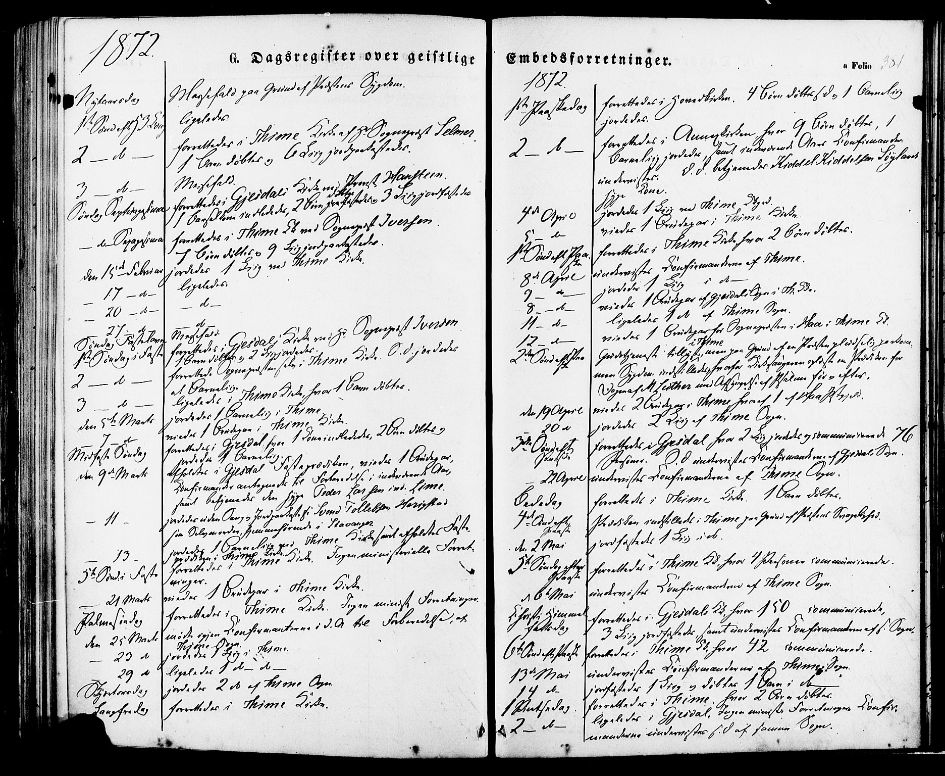 Lye sokneprestkontor, SAST/A-101794/001/30BA/L0008: Parish register (official) no. A 7, 1872-1881, p. 381