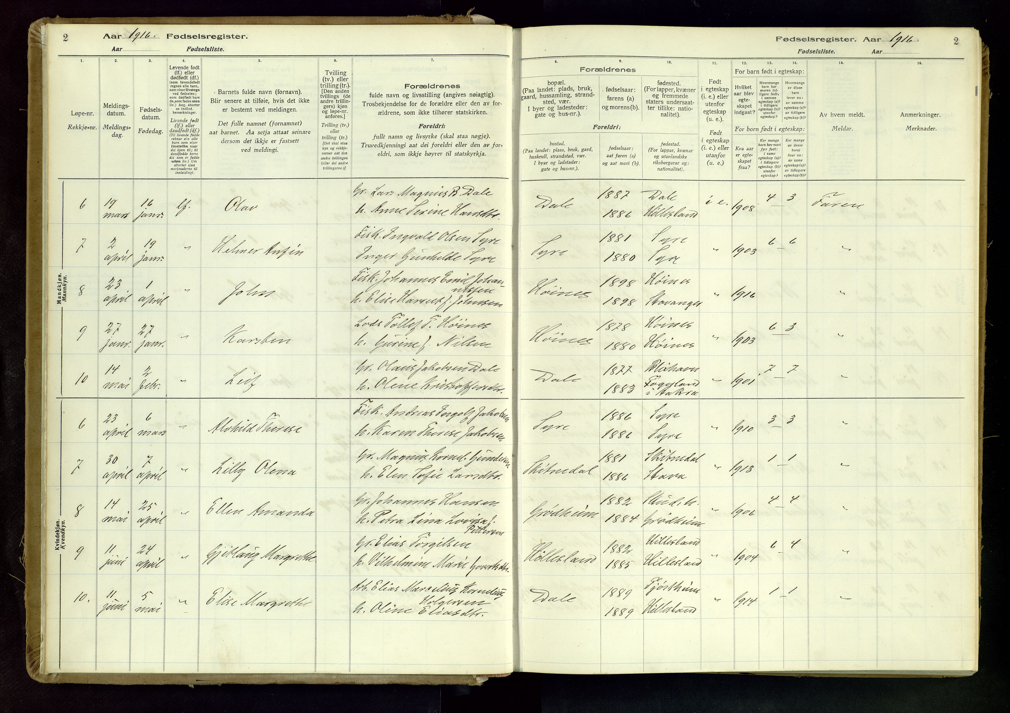 Skudenes sokneprestkontor, AV/SAST-A -101849/I/Id/L0001: Birth register no. 1, 1916-1964, p. 2