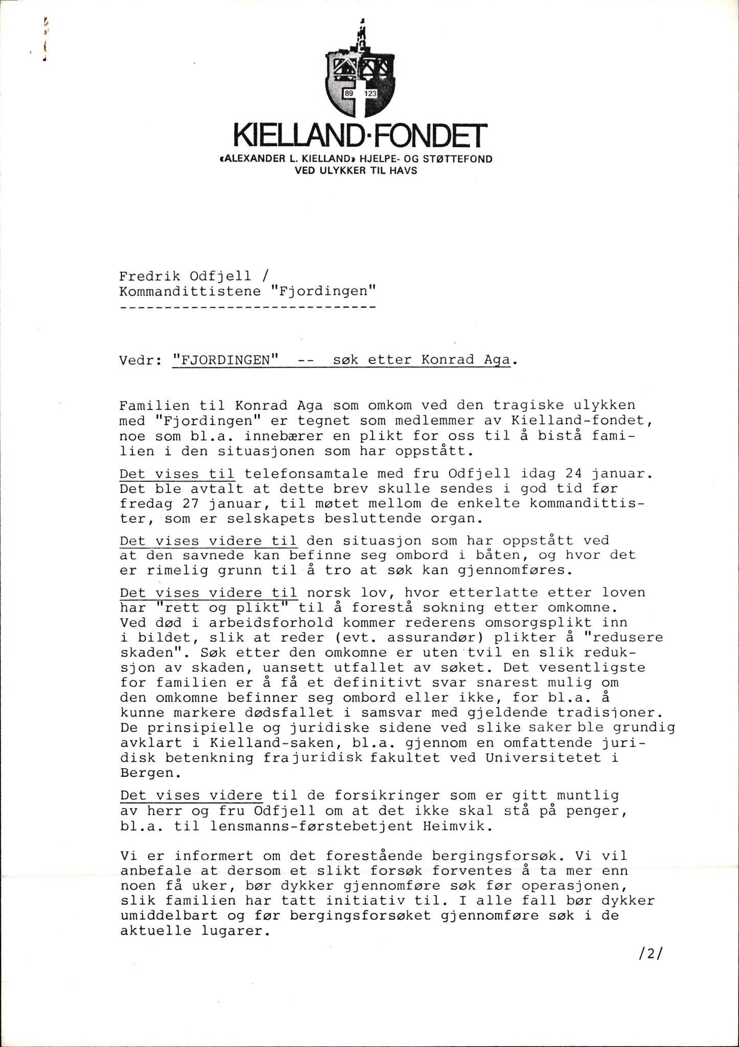 Pa 1660 - Kielland- fondet, AV/SAST-A-102242/X/Xa/L0001: Rapport til overlevende og etterlatte/ Kielland Bulletin, 1980-1998