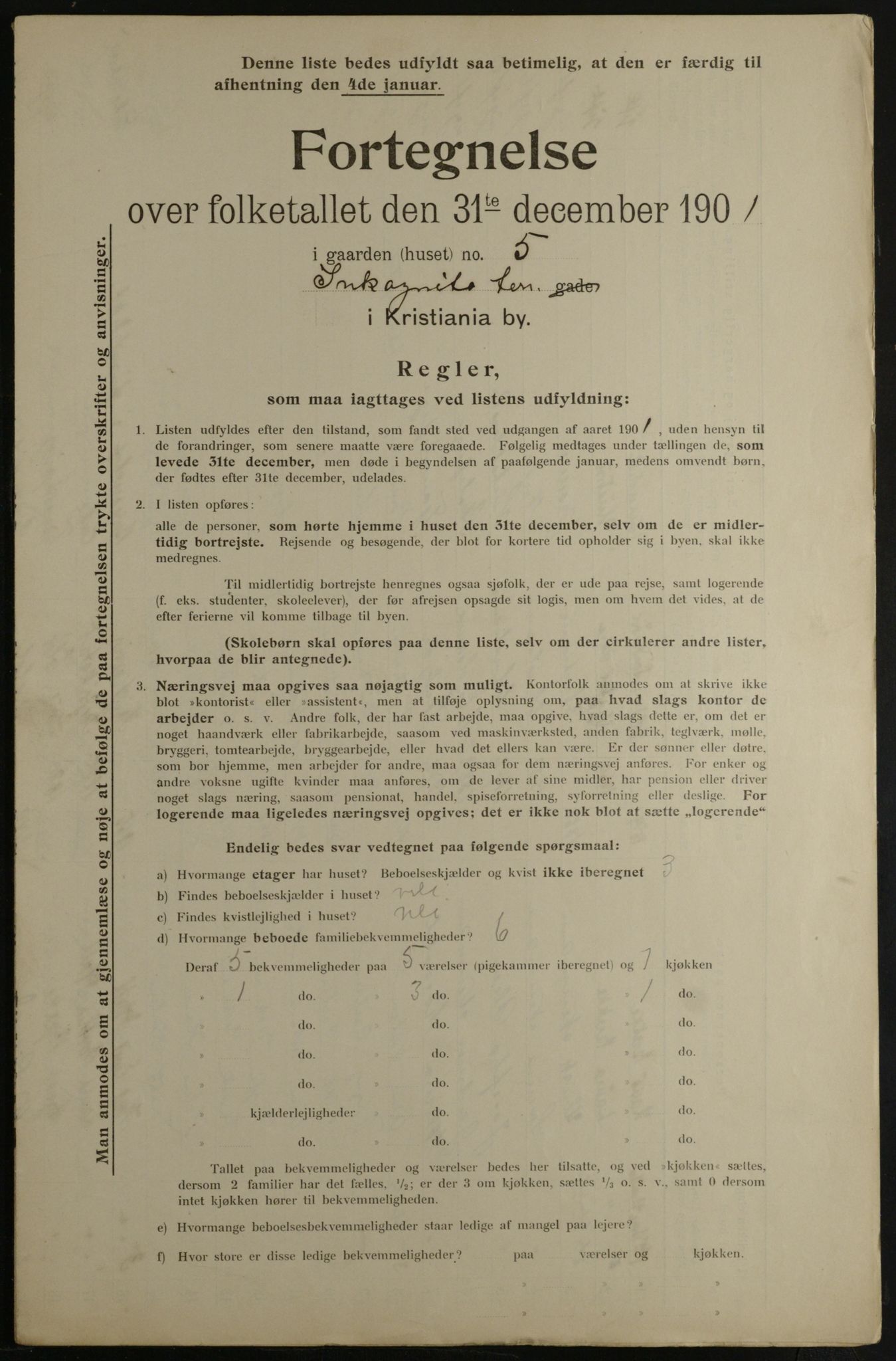 OBA, Municipal Census 1901 for Kristiania, 1901, p. 7007