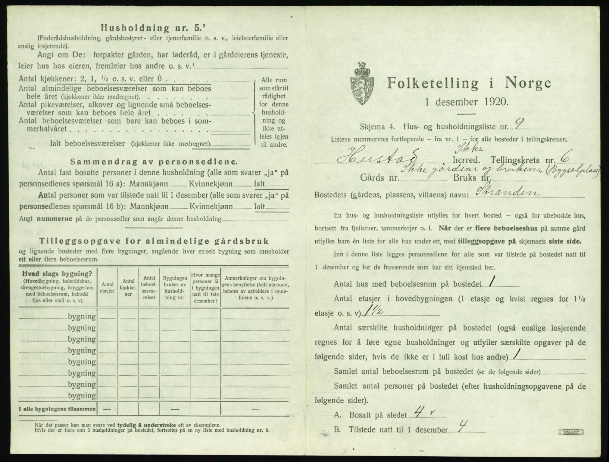 SAT, 1920 census for Hustad, 1920, p. 623