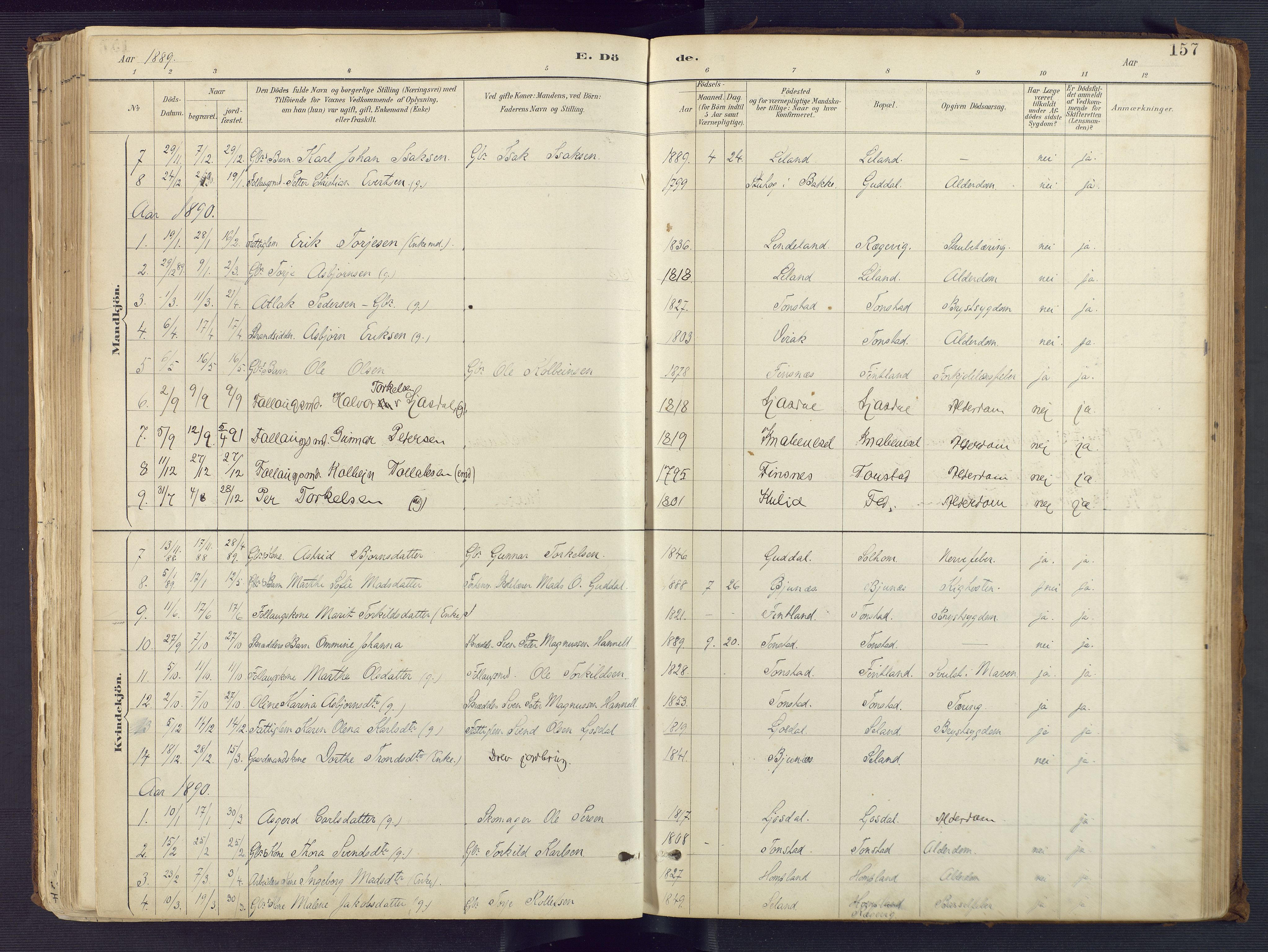 Sirdal sokneprestkontor, AV/SAK-1111-0036/F/Fa/Fab/L0004: Parish register (official) no. A 4, 1887-1919, p. 157