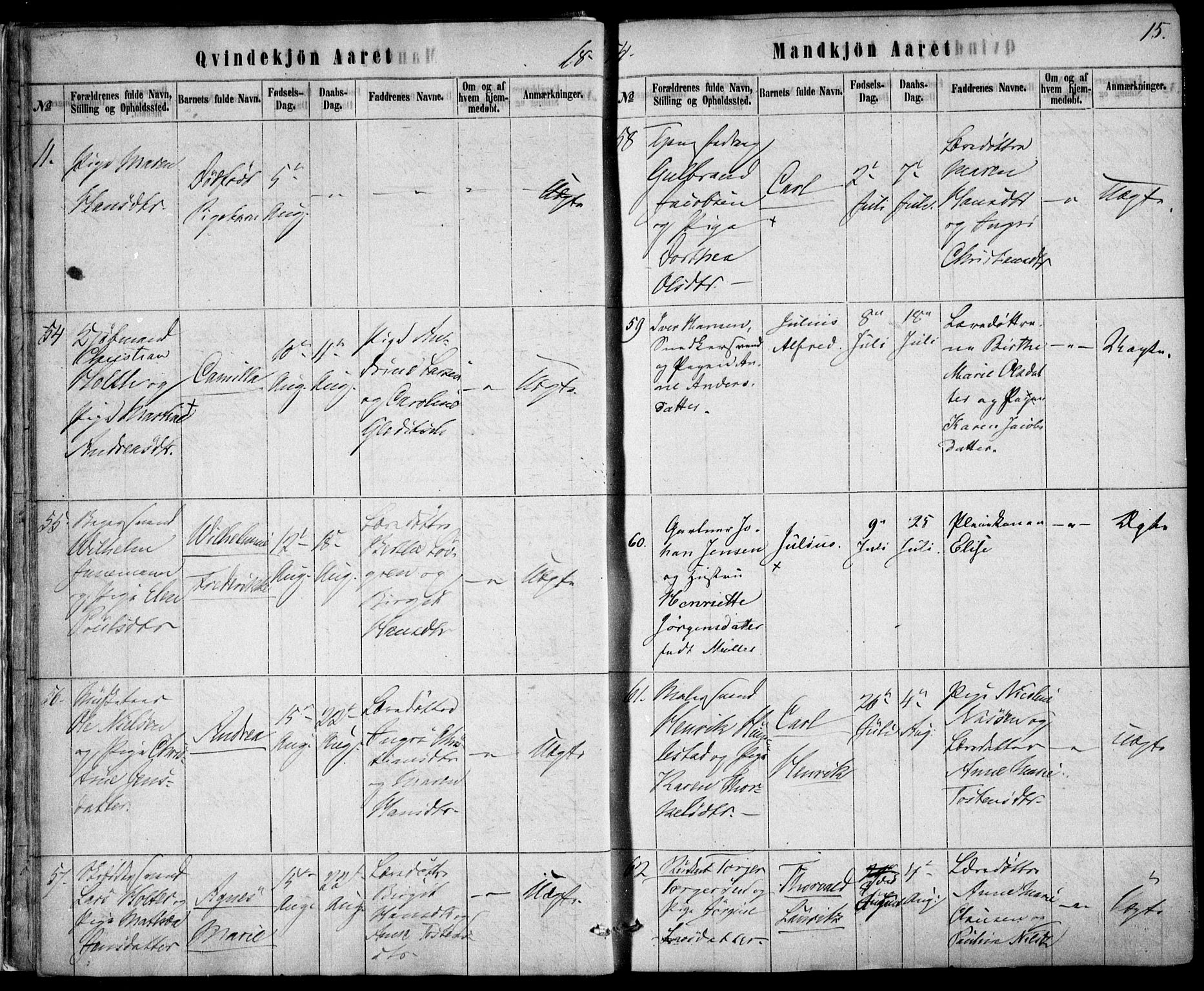 Rikshospitalet prestekontor Kirkebøker, AV/SAO-A-10309b/F/L0004: Parish register (official) no. 4, 1853-1870, p. 15