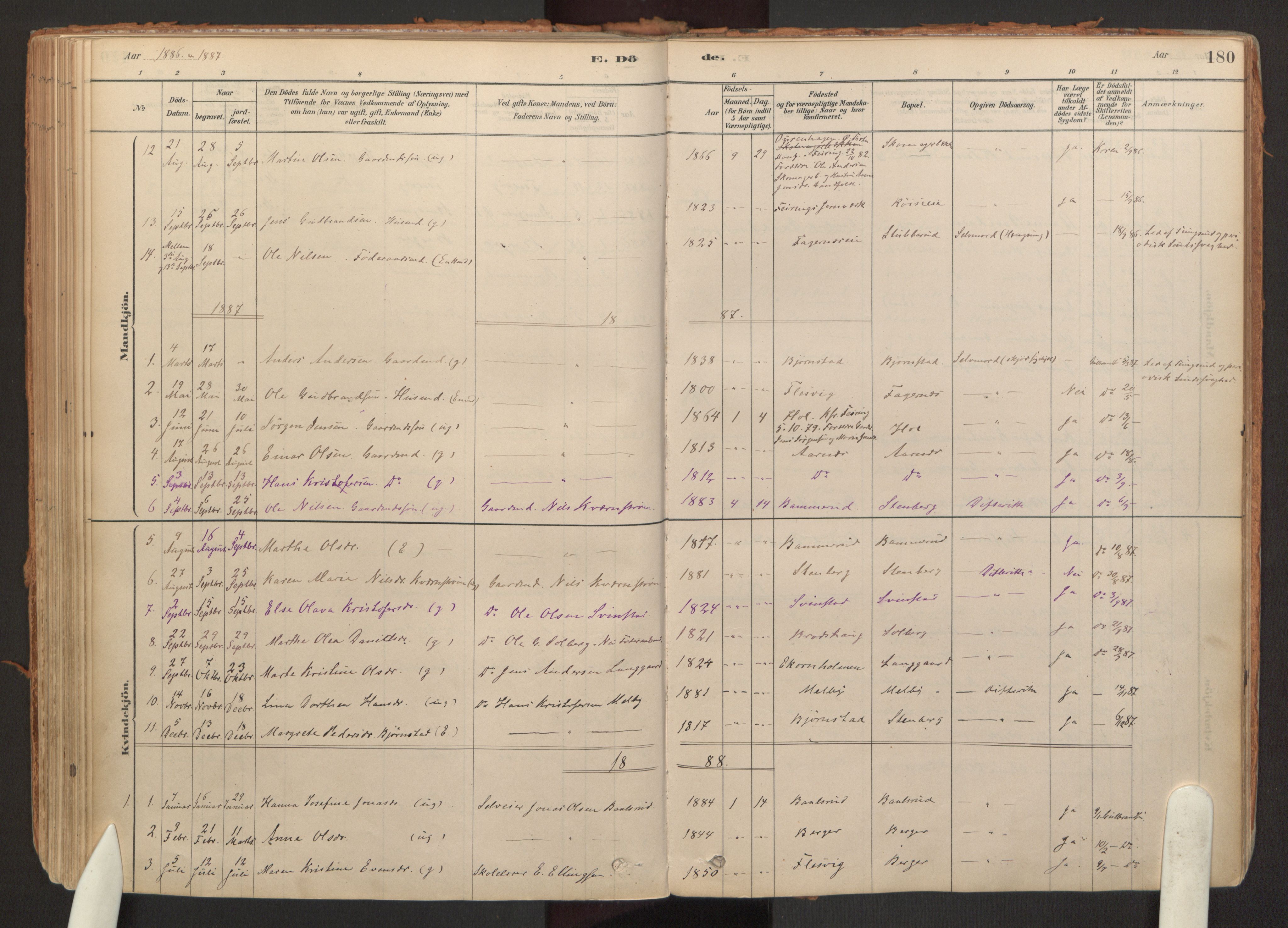 Hurdal prestekontor Kirkebøker, AV/SAO-A-10889/F/Fb/L0003: Parish register (official) no. II 3, 1878-1920, p. 180