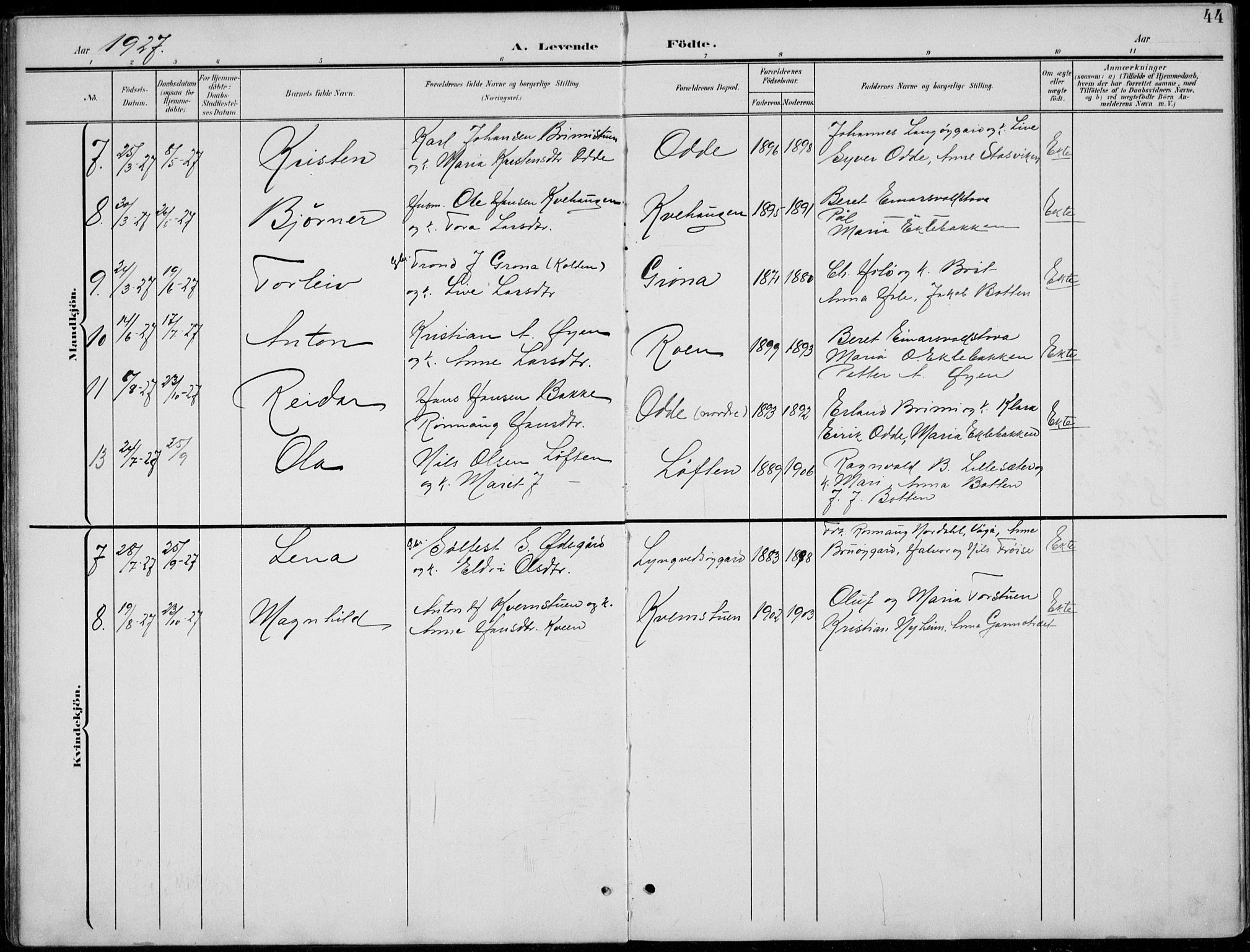 Lom prestekontor, AV/SAH-PREST-070/L/L0006: Parish register (copy) no. 6, 1901-1939, p. 44