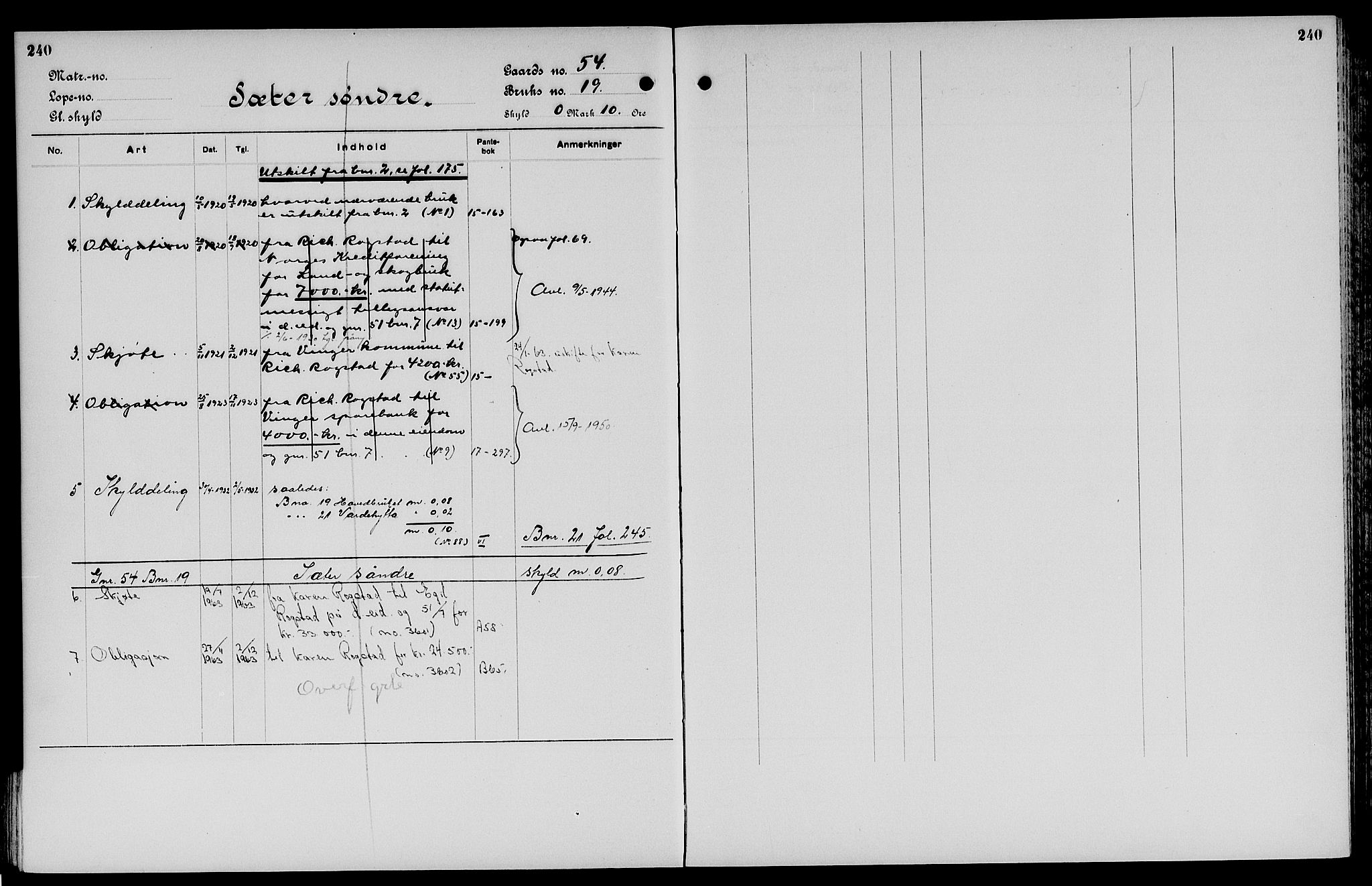 Vinger og Odal sorenskriveri, SAH/TING-022/H/Ha/Hac/Hacc/L0008: Mortgage register no. 3.8, 1923, p. 240