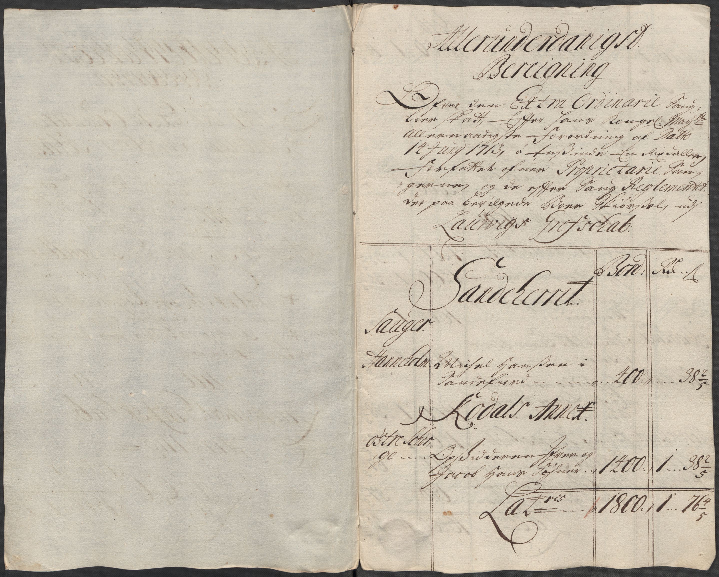 Rentekammeret inntil 1814, Reviderte regnskaper, Fogderegnskap, RA/EA-4092/R33/L1985: Fogderegnskap Larvik grevskap, 1713, p. 287