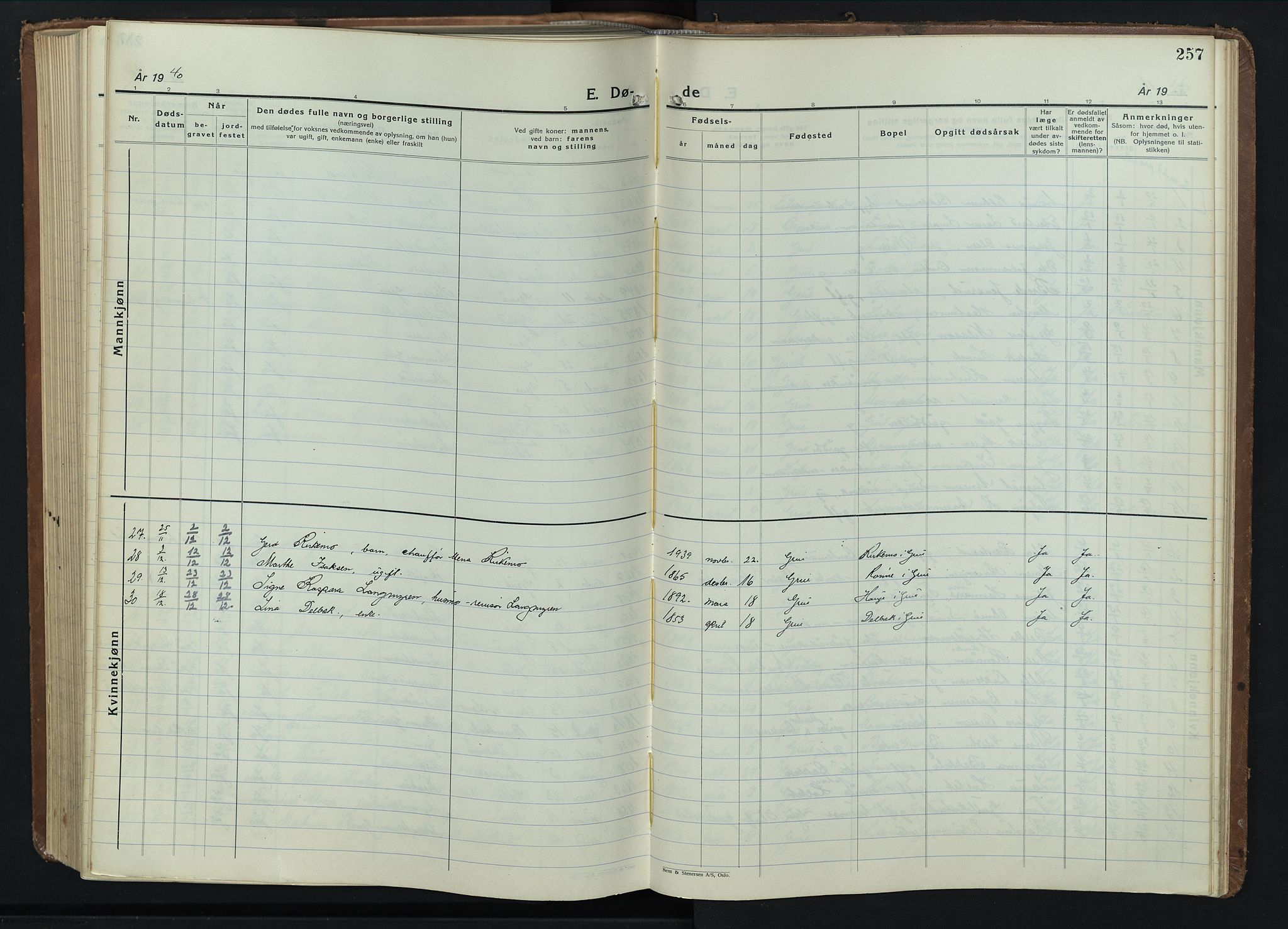 Grue prestekontor, SAH/PREST-036/H/Ha/Hab/L0009: Parish register (copy) no. 9, 1935-1955, p. 257