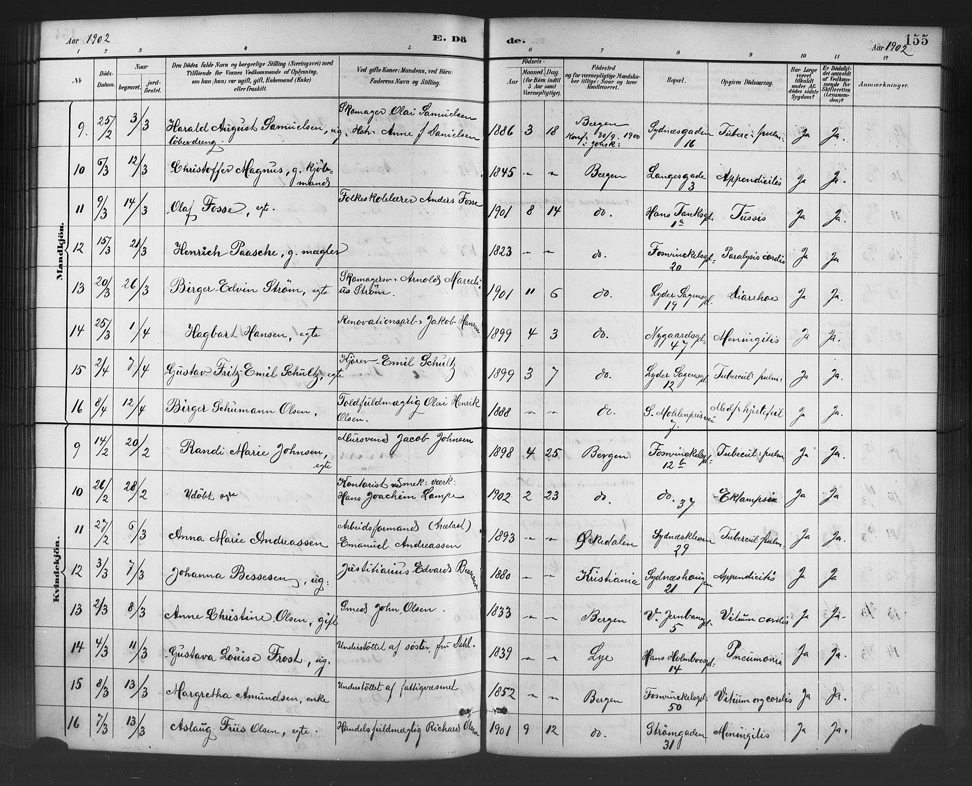 Johanneskirken sokneprestembete, SAB/A-76001/H/Hab: Parish register (copy) no. D 1, 1885-1915, p. 155