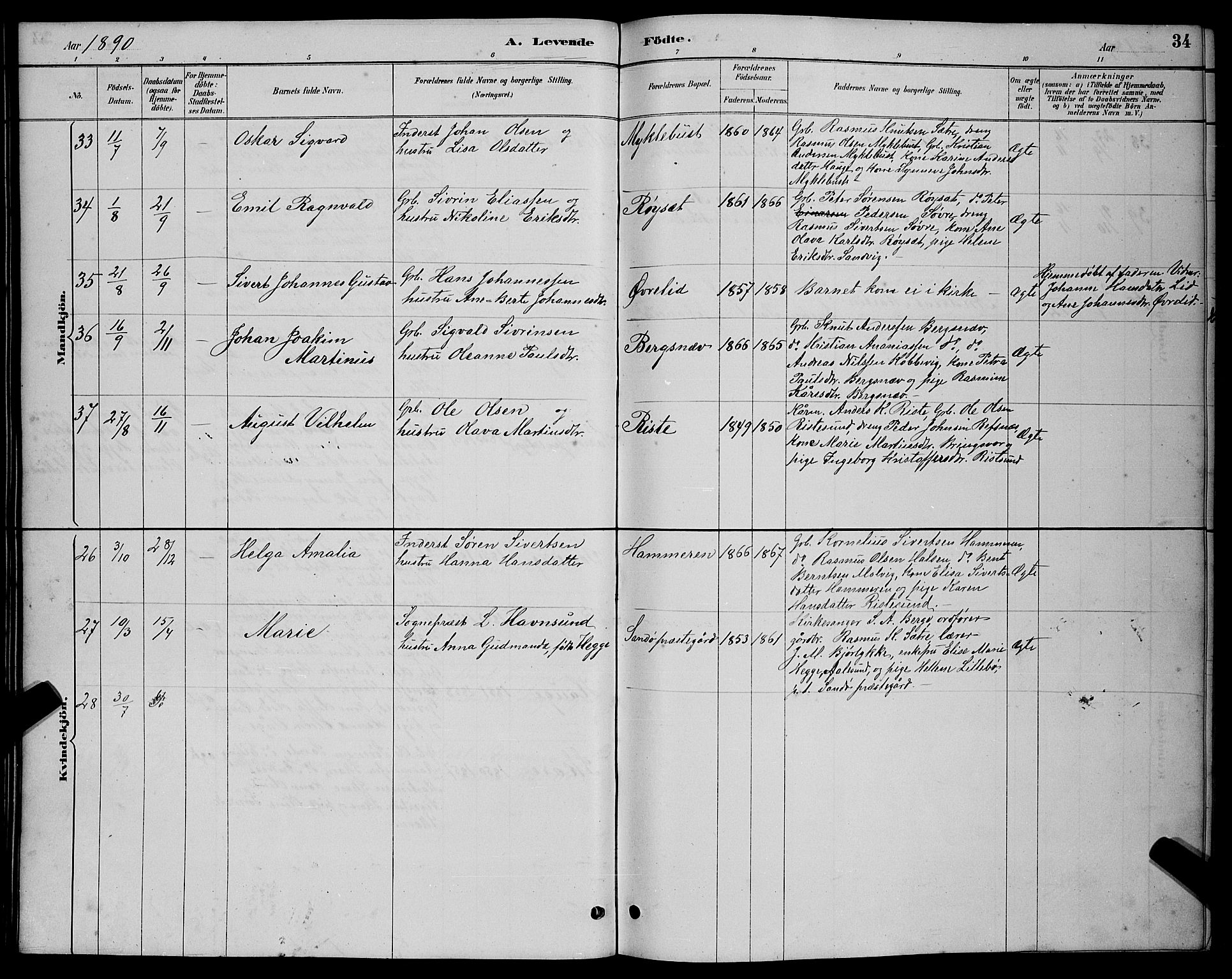 Ministerialprotokoller, klokkerbøker og fødselsregistre - Møre og Romsdal, AV/SAT-A-1454/503/L0048: Parish register (copy) no. 503C03, 1885-1893, p. 34