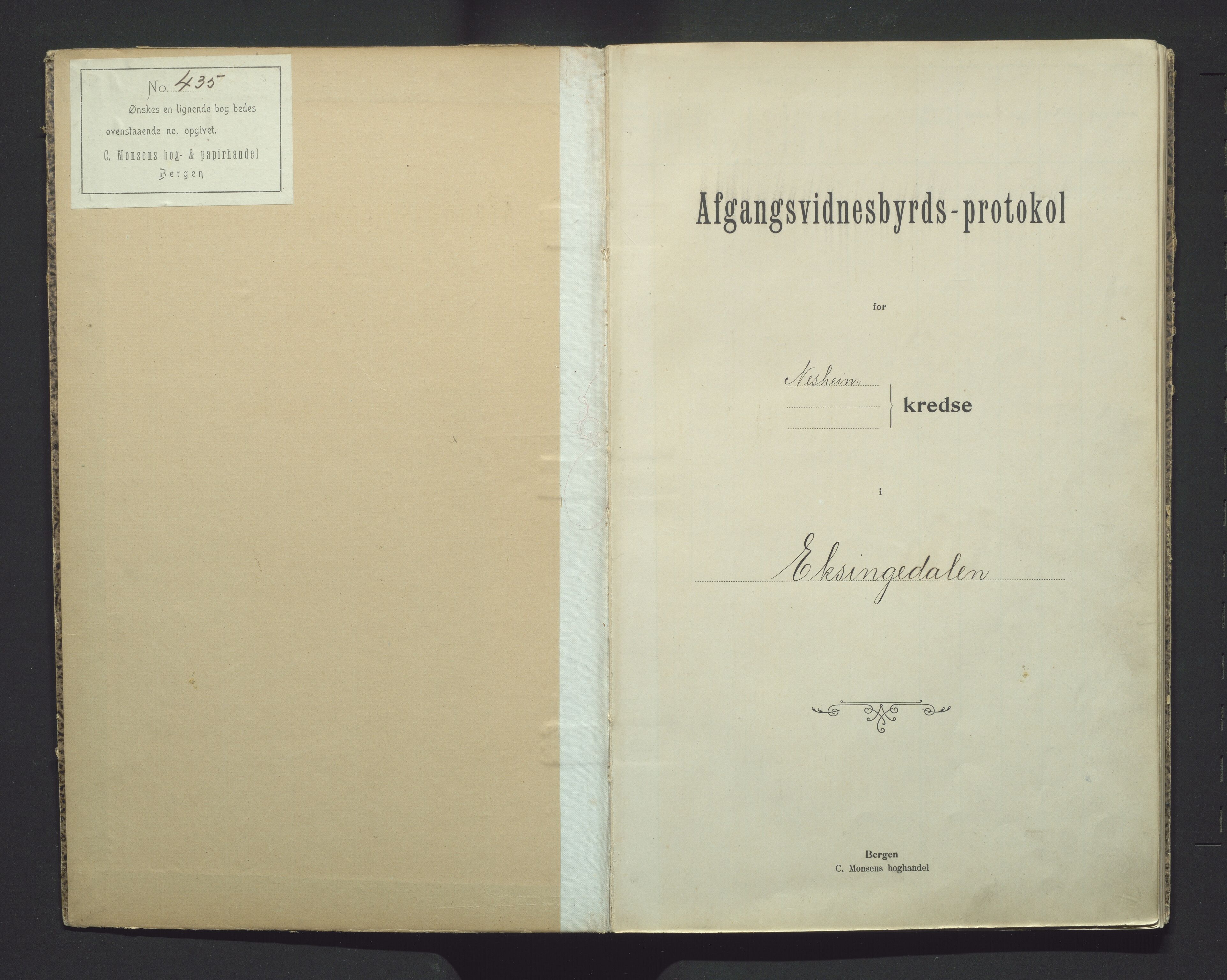 Vaksdal kommune. Barneskulane, IKAH/1251b-231/F/Fa/L0001: Avgangsvitnemålsprotokoll for Nesheim krins, Eksingedalen, 1903-1966