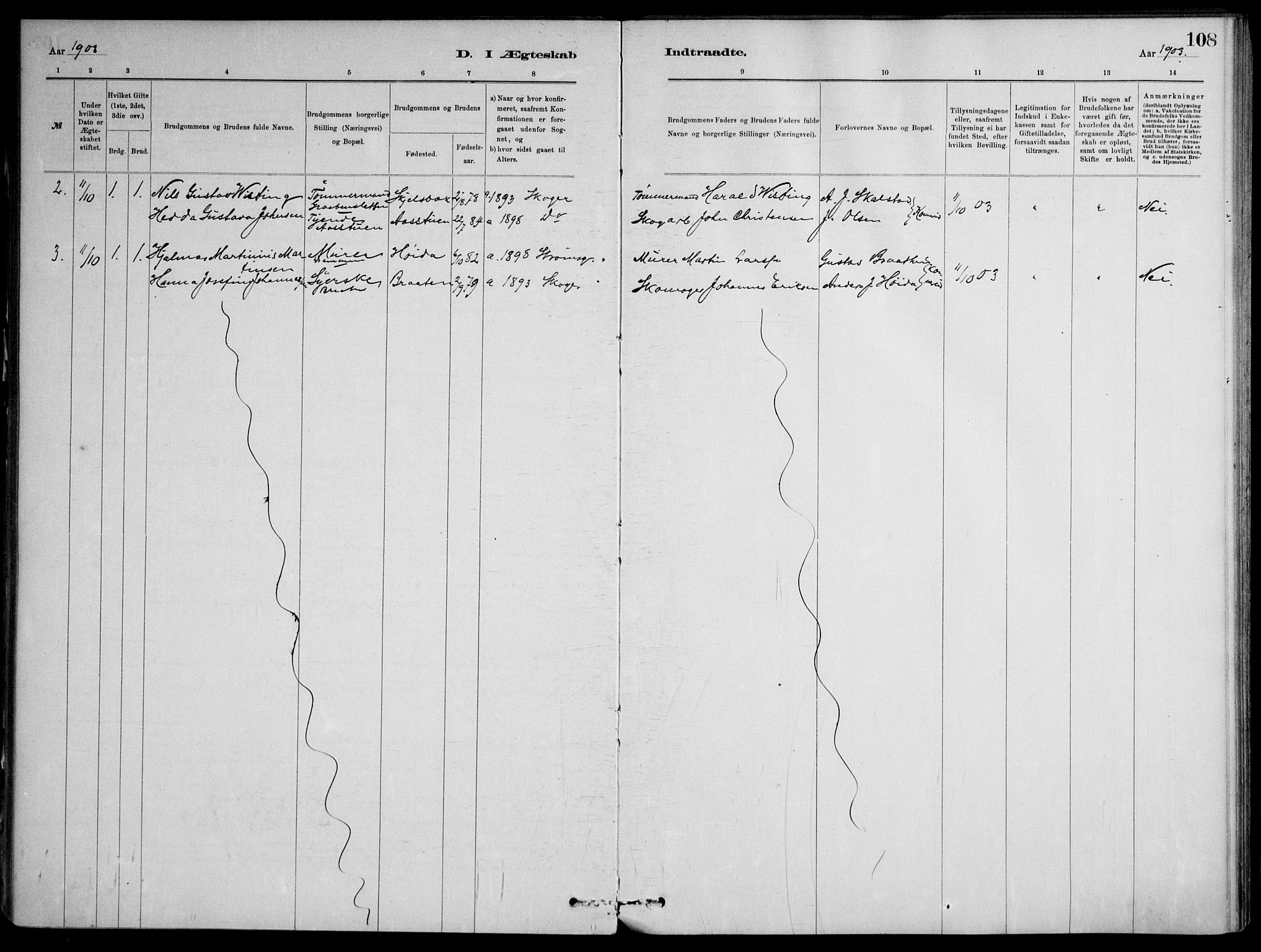 Skoger kirkebøker, AV/SAKO-A-59/F/Fb/L0001: Parish register (official) no. II 1, 1885-1913, p. 108