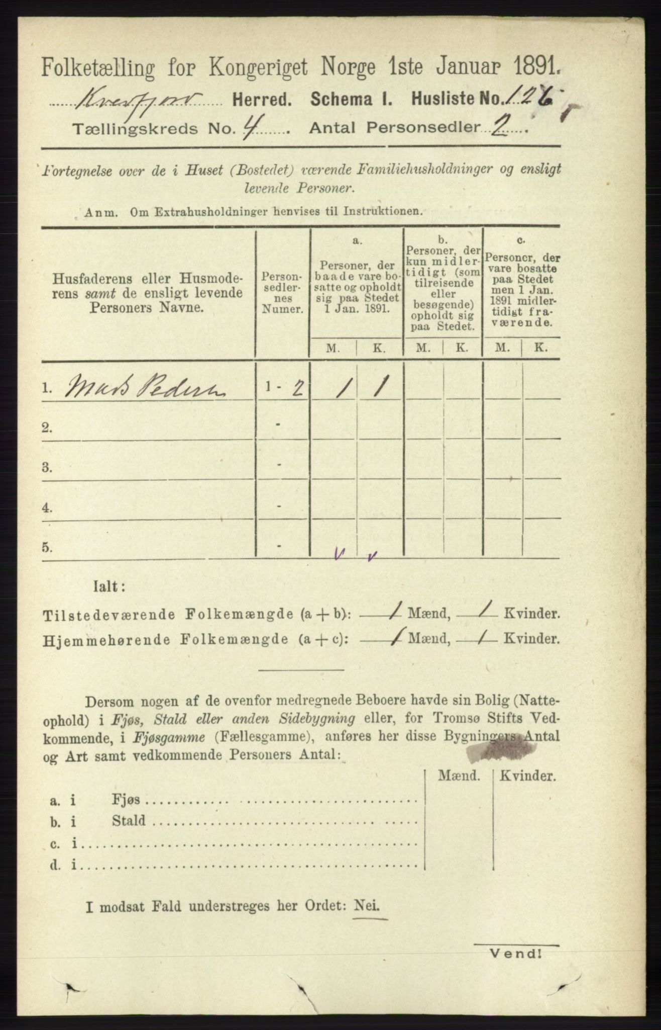 RA, 1891 census for 1911 Kvæfjord, 1891, p. 1876