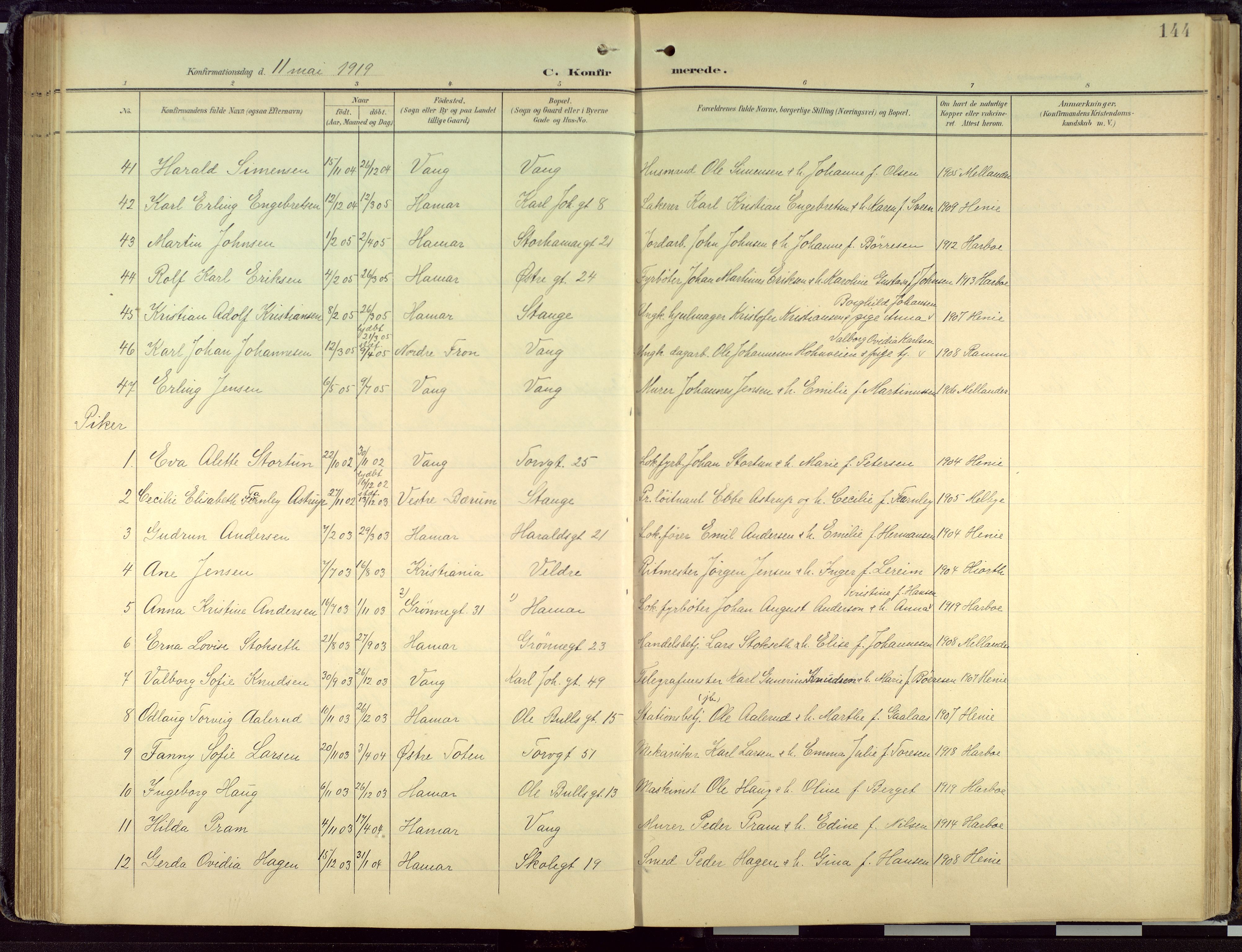 Hamar prestekontor, SAH/DOMPH-002/H/Ha/Haa/L0004: Parish register (official) no. 4, 1899-1973, p. 144
